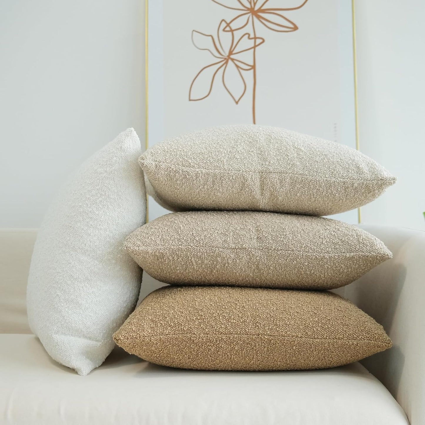 Pack of 2 Textured Boucle Throw Pillow Covers Accent Solid Pillowcovers Home Decor 20 X 20 Inch Khaki