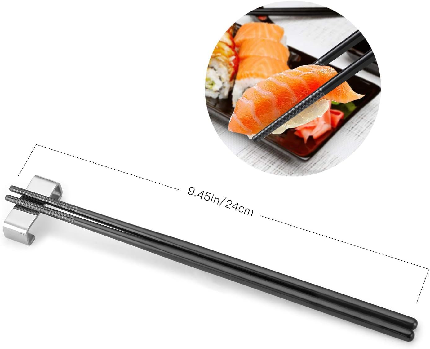 Stainless Steel Chopsticks, 9.45 Inches, Reusable (5 Pairs, Black)
