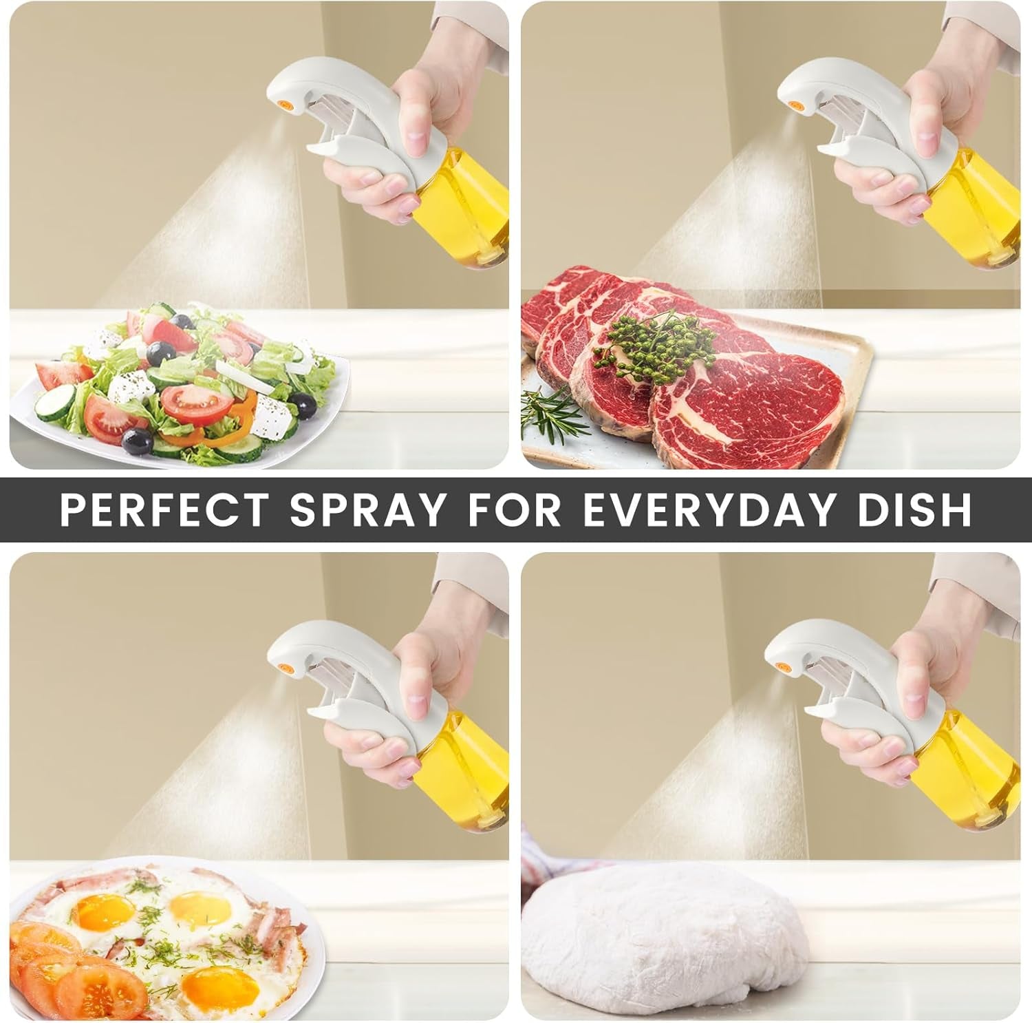 Oil Sprayer for Cooking, Atomization Olive Oil Dispenser Bottle for Cooking,Glass Olive Oil Sprayer, Patented Product,Continuous Spray with Portion Control, for Kitchen, Air Fryer, Salad, BBQ - White