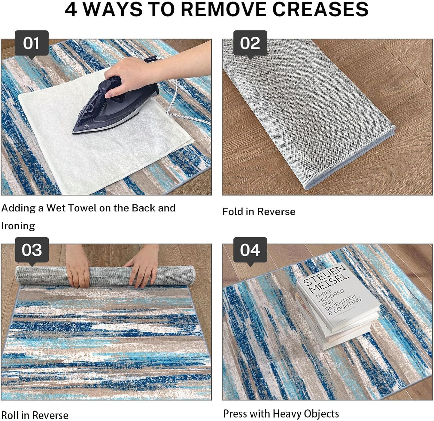 Modern Abstract Entryway Rug Indoor 2X3 Washable Rug Non-Slip Soft Small Area Rug Blue Kitchen Mats Thin Print Faux Wool Floor Carpet Throw Rugs for Entrance Bedroom Office Home Decor