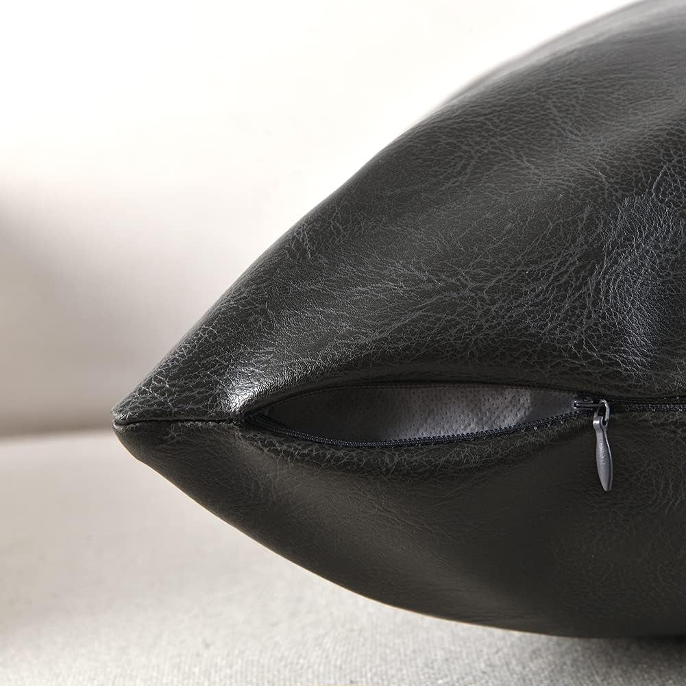 Dark Gray Lumbar Waterproof Faux Leather Decorative Throw Pillow Covers 12X20 Inch for Outdoor Couch Bed, Modern Farmhouse Boho Home Decor, Grey Hand Stitched Cushion Case 30X50 Cm