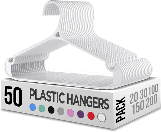 Clothes Hangers - Standard Plastic Hangers Space Saving - Durable Coat Hangers 50 Pack (White)