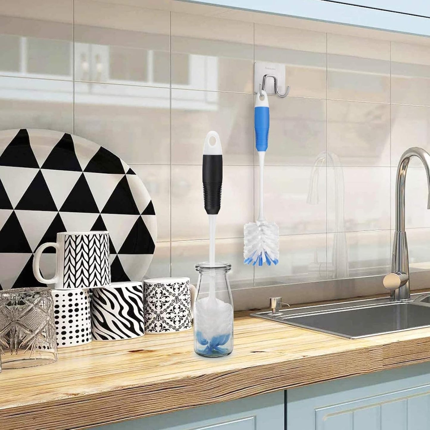 12 Pcs Shower Curtain Hooks and 2 Pack Bottle Cleaner Brushes