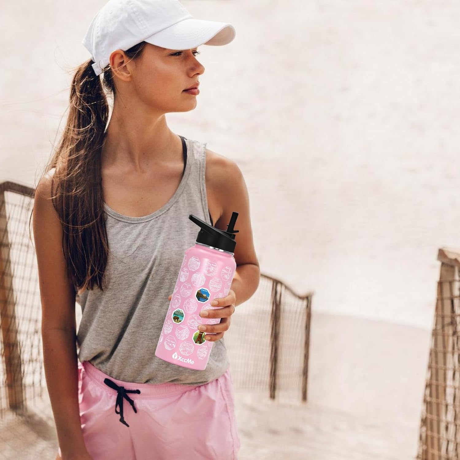 63 National Parks Water Bottle with Stickers,32 Oz Stainless Steel Insulated Water Bottle with Straw,2 Lids,Leak Proof Metal Water Bottle for Hiking,Travel,Sports,Camping,Wide Mouth Bottle