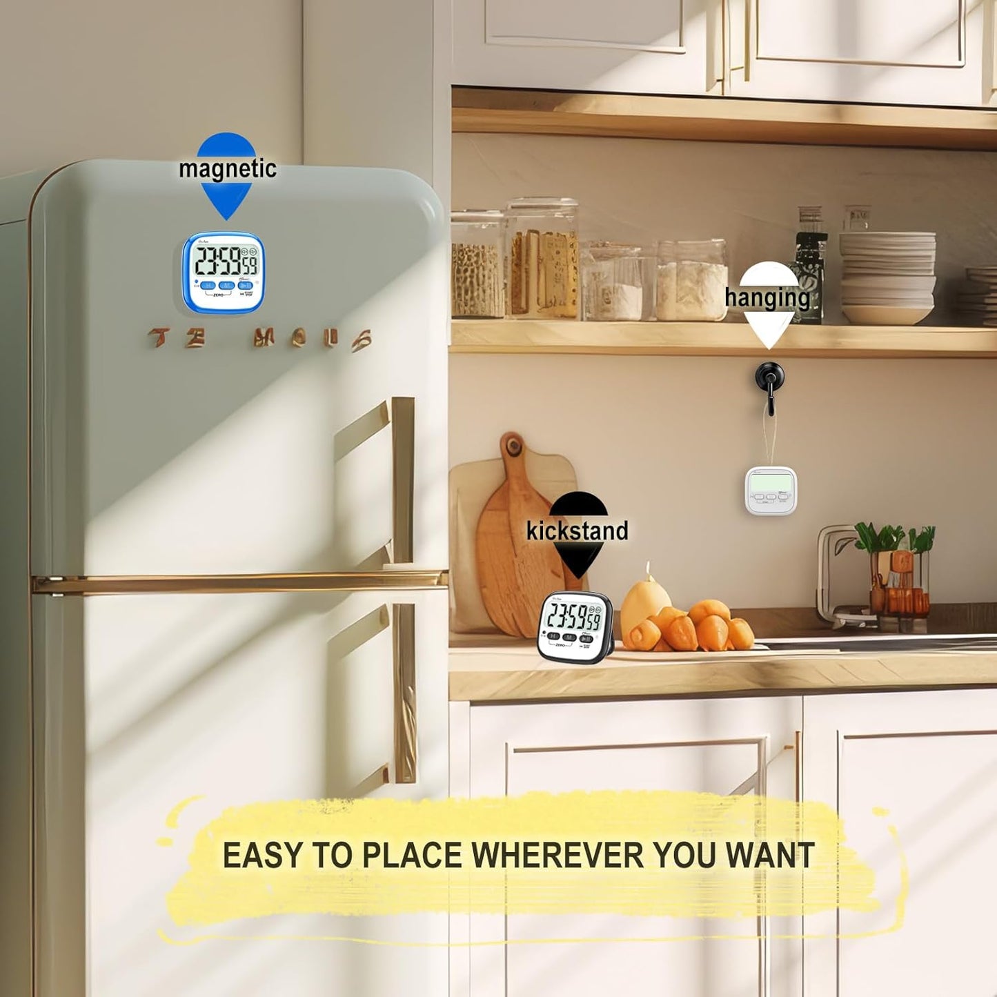 2-Pack Magnetic Kitchen Timers for Cooking, Digital Stop Watch Countdown Timer for Kids, Teachers, Classroom, Office, Exercise - Battery Included