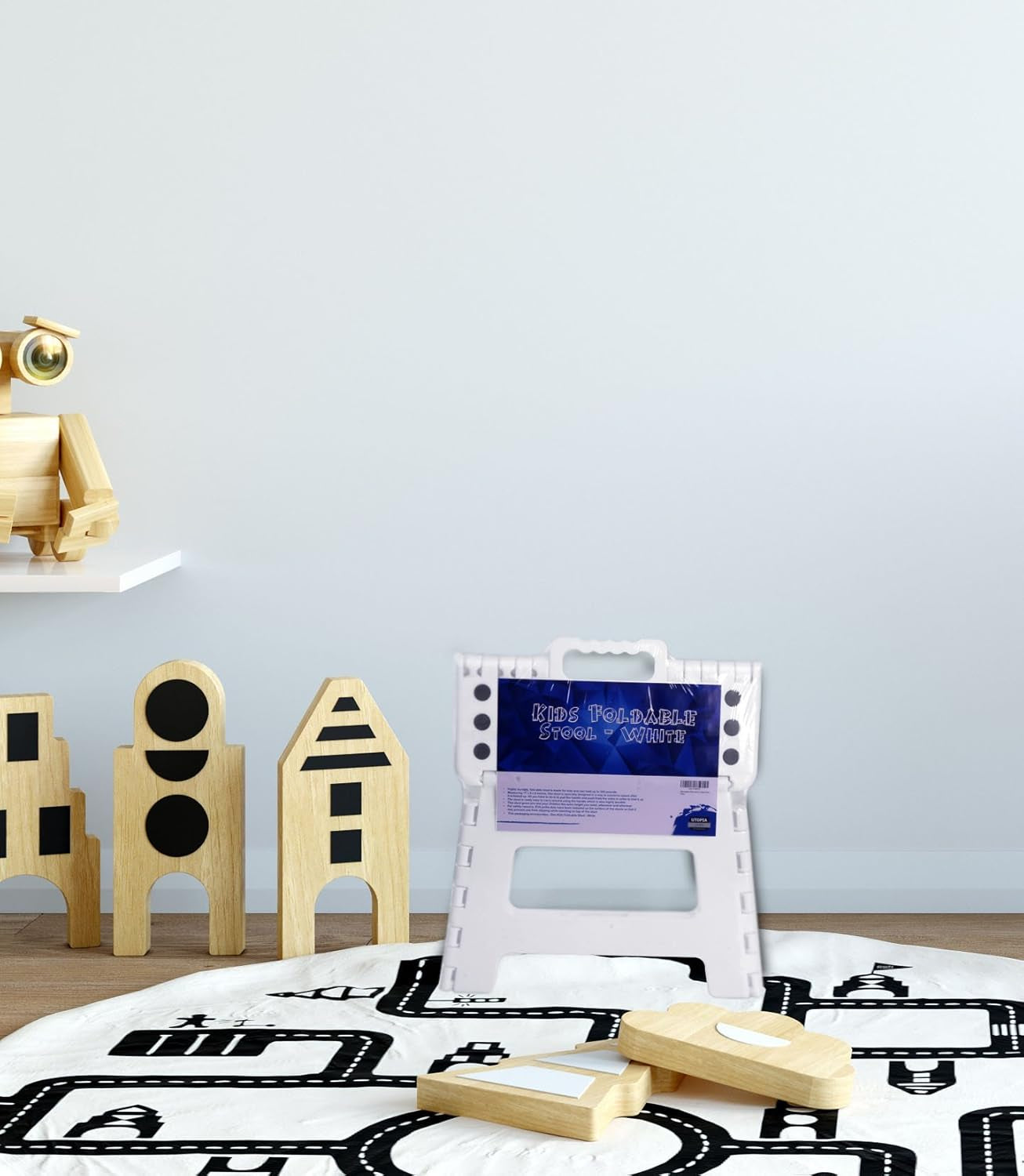 Folding Step Stool with 9 Inch Height (Pack of 1) - Holds up to 300 Lbs - Lightweight Plastic Foldable Step Stool for Kitchen, Bathroom & Living Room (White)