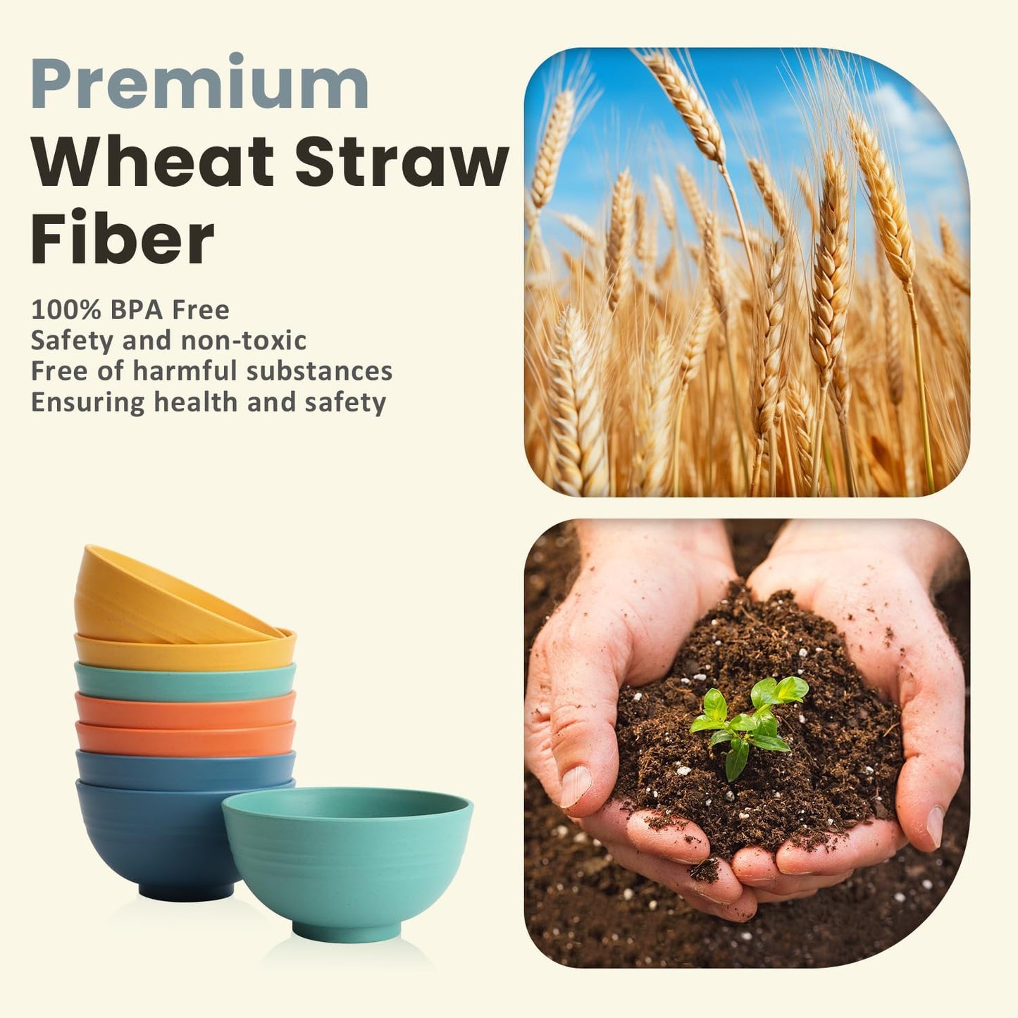 Wheat Straw Small Bowls Set of 8 - Unbreakable 10 OZ Mini Bowls for Kitchen, Microwave and Dishwasher Safe, Ideal for Snacks, Ice Cream, Yogurt, and Portion Control - Multi-Color, Matte Finish