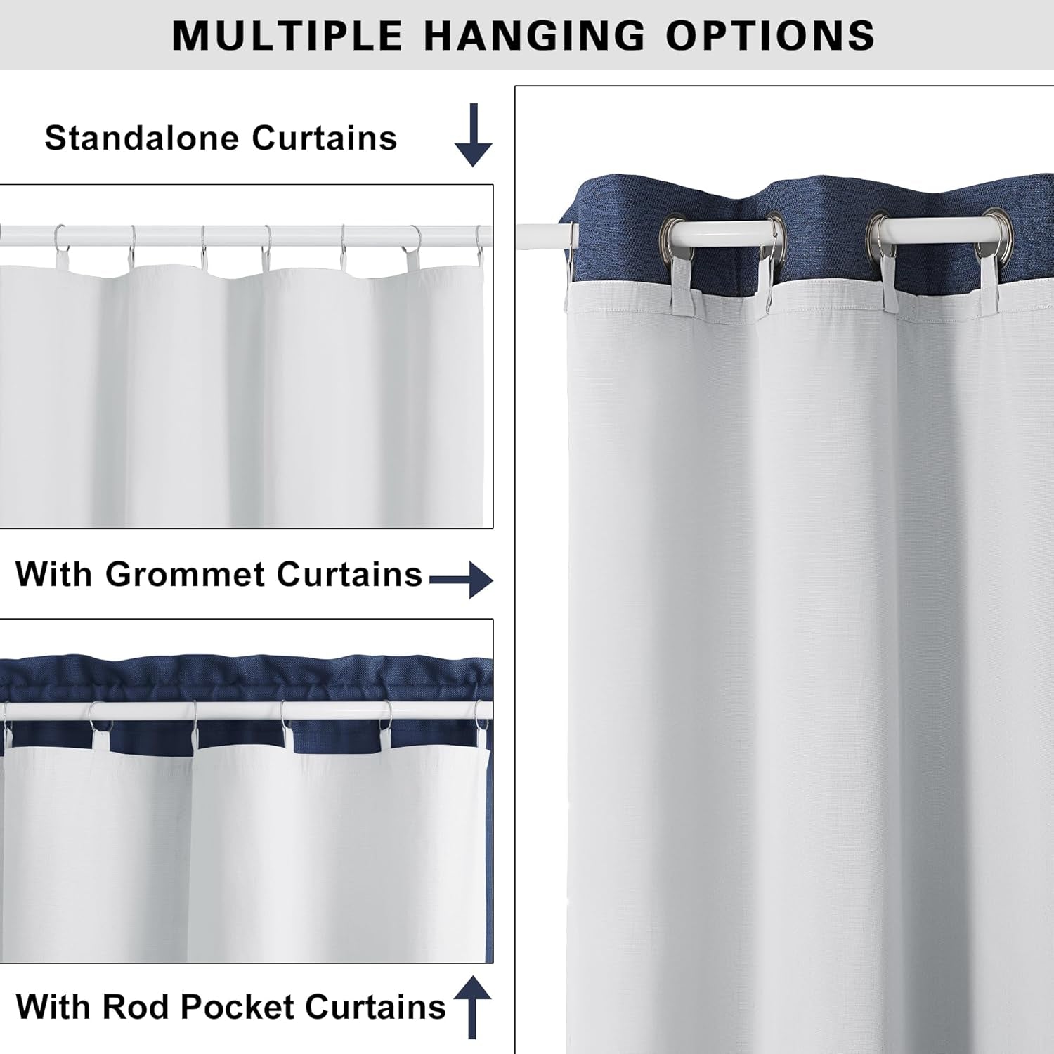 Greyish White 100% Blackout Curtain Liner 2 Panels Set for Bedroom Living Room behind Curtains, Insulated Curtains Liner for 86 Inch Extra Long, Each 50 Wx86 L, 2 Liners per Set