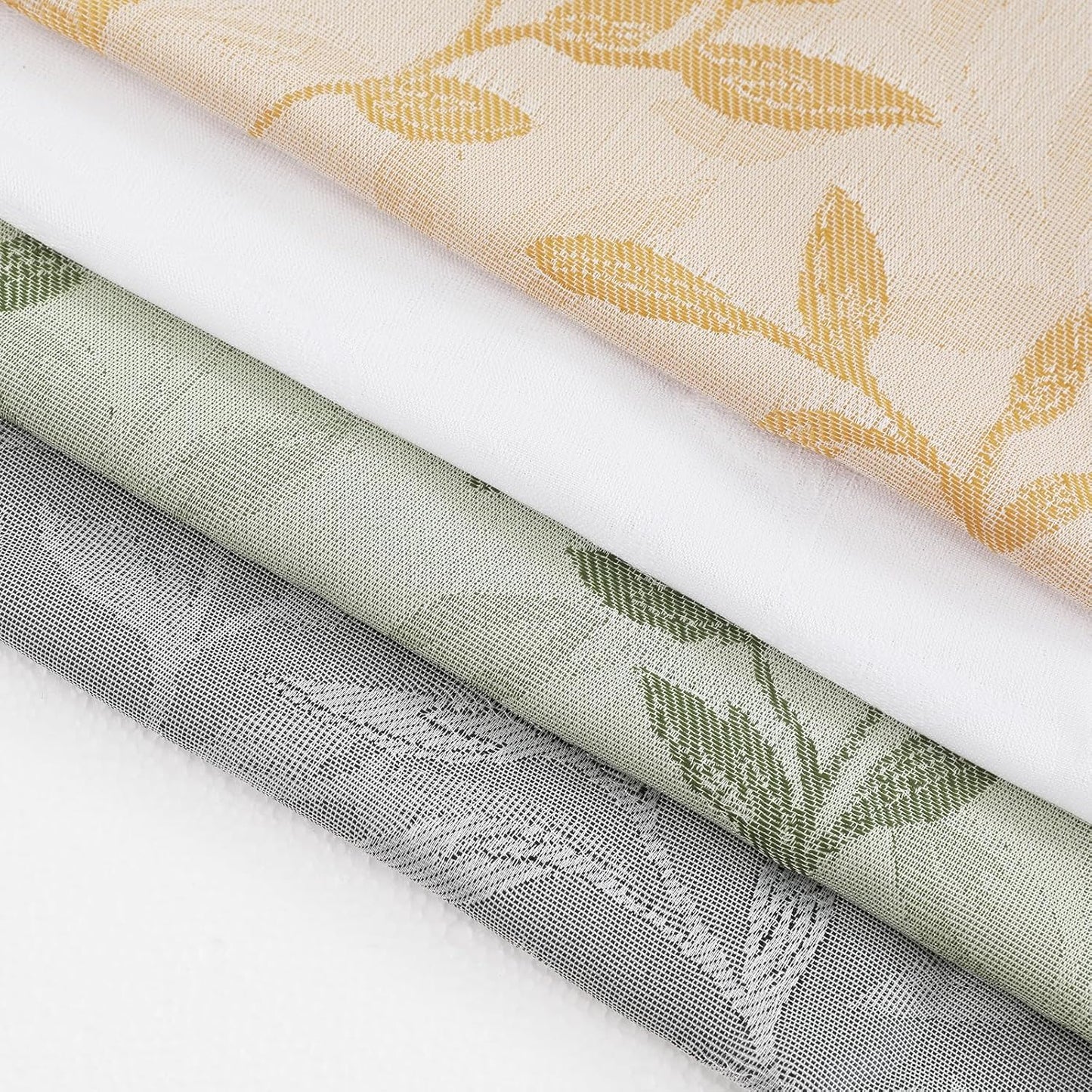Mila White Kitchen Tier Curtains, 36 Inch Length, Semi Sheer Leaf Jacquard Textured Small Cafe Curtains, Light Filtering, Each 30Wx36L, 2PCS