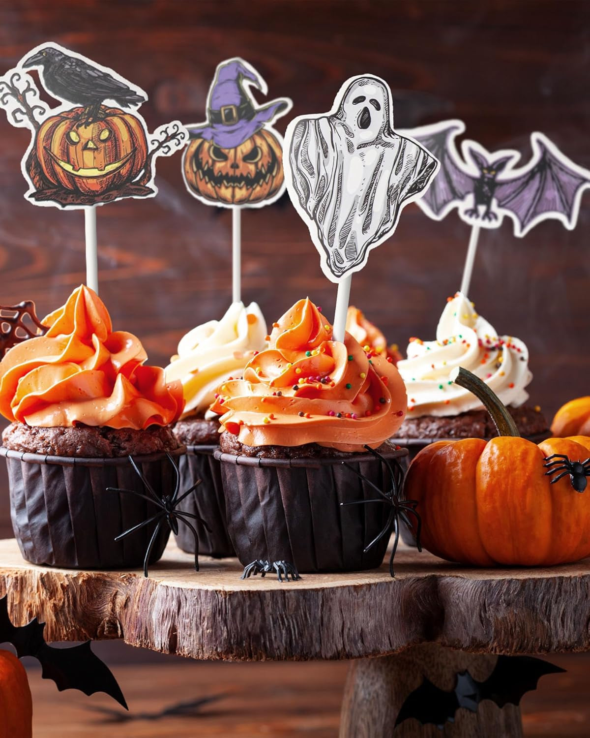 24 PCS Halloween Cupcake Toppers, Cake Decorations, Ghost Cupcake Toppers, Cupcake Decorations Picks for Theme Party, Bat Birthday, Baby Shower