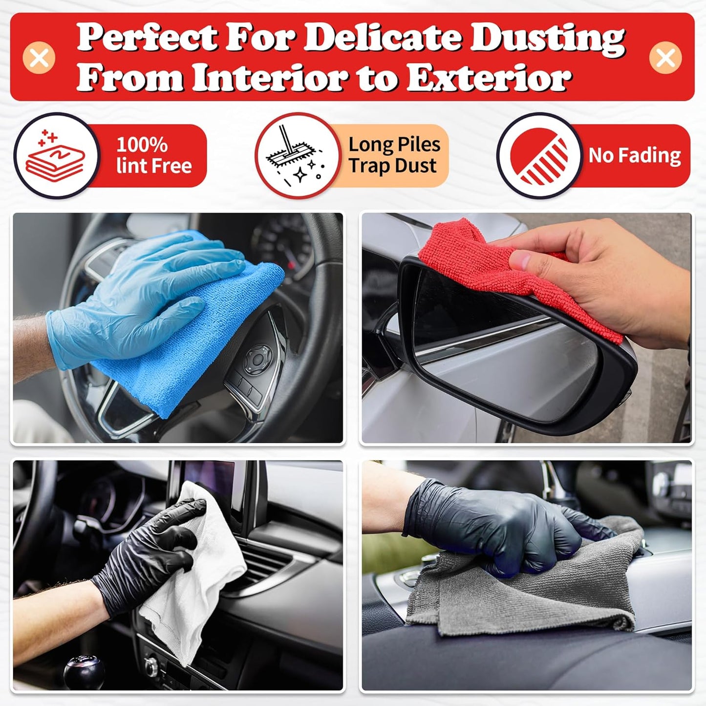 Shop Towels, Microfiber Cleaning Cloth Bulk, 24 Pack Microfiber Towels for Cars, All-Purpose Absorbent Cleaning Rags, Dust Cloth for Automotive, Mechanic, Garage, Bar, 11.5 X 11.5 Inch