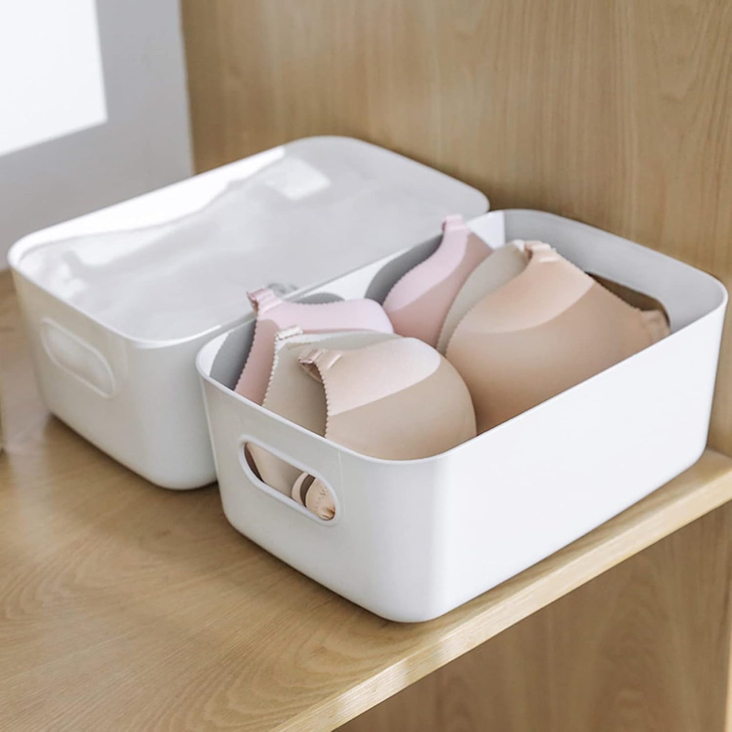 White Plastic Storage Baskets 8 Pack, Small Pantry Baskets for Organizing, Organizer Basket Bins for Shelves, Organizer and Storage for Bathroom, Bedrooms, Kitchens (Medium)