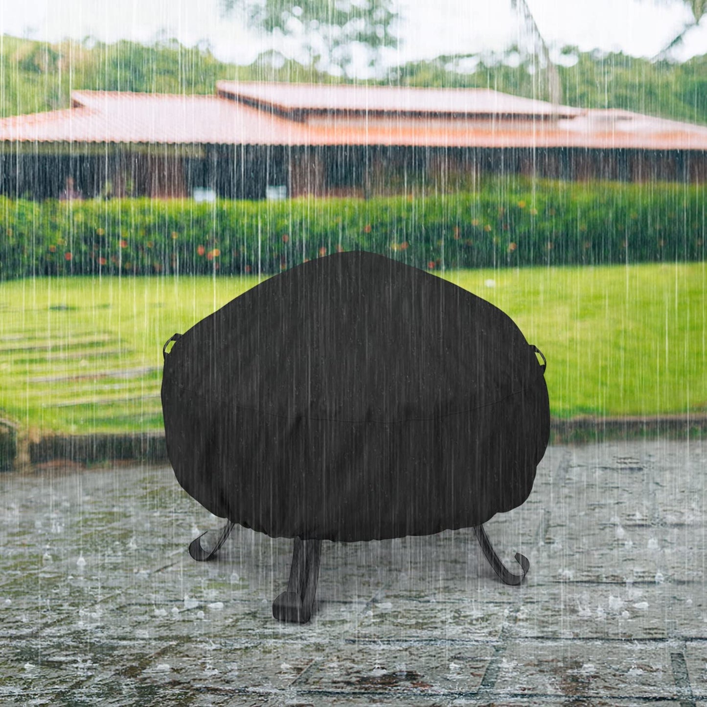 round Fire Pit Cover 32 Inch, Heavy Duty Waterproof Firepit Cover Small, Patio Fire Table Cover, Fade and UV Resistant Material, All Weather Protection, 32" Dia X 14" H, Black