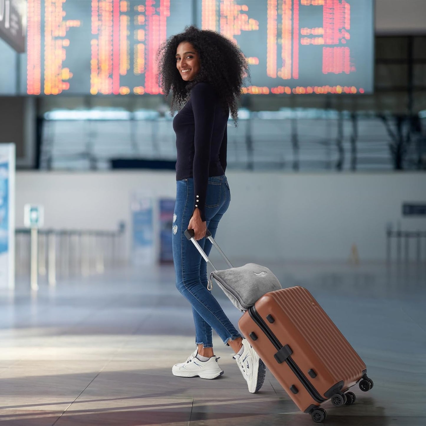 2-in-1 Travel Blanket and Pillow Set, Soft Flannel Airplane Throw with Luggage Strap, 65x40 Inches, Portable Compact Design with Carry Bag, Perfect for Travel Comfort