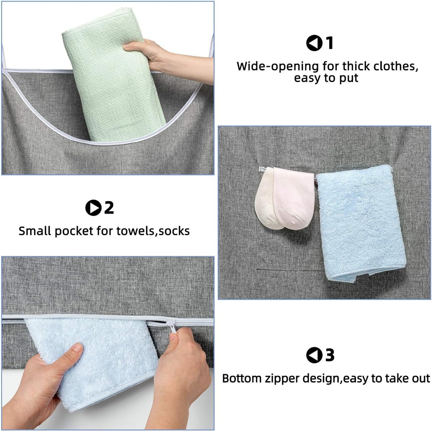 X-Large Door Hanging Laundry Hamper Bag, 2-Pack Large Capacity Storage Solution with Wide Opening, Size 35x22 Inches (Grey)