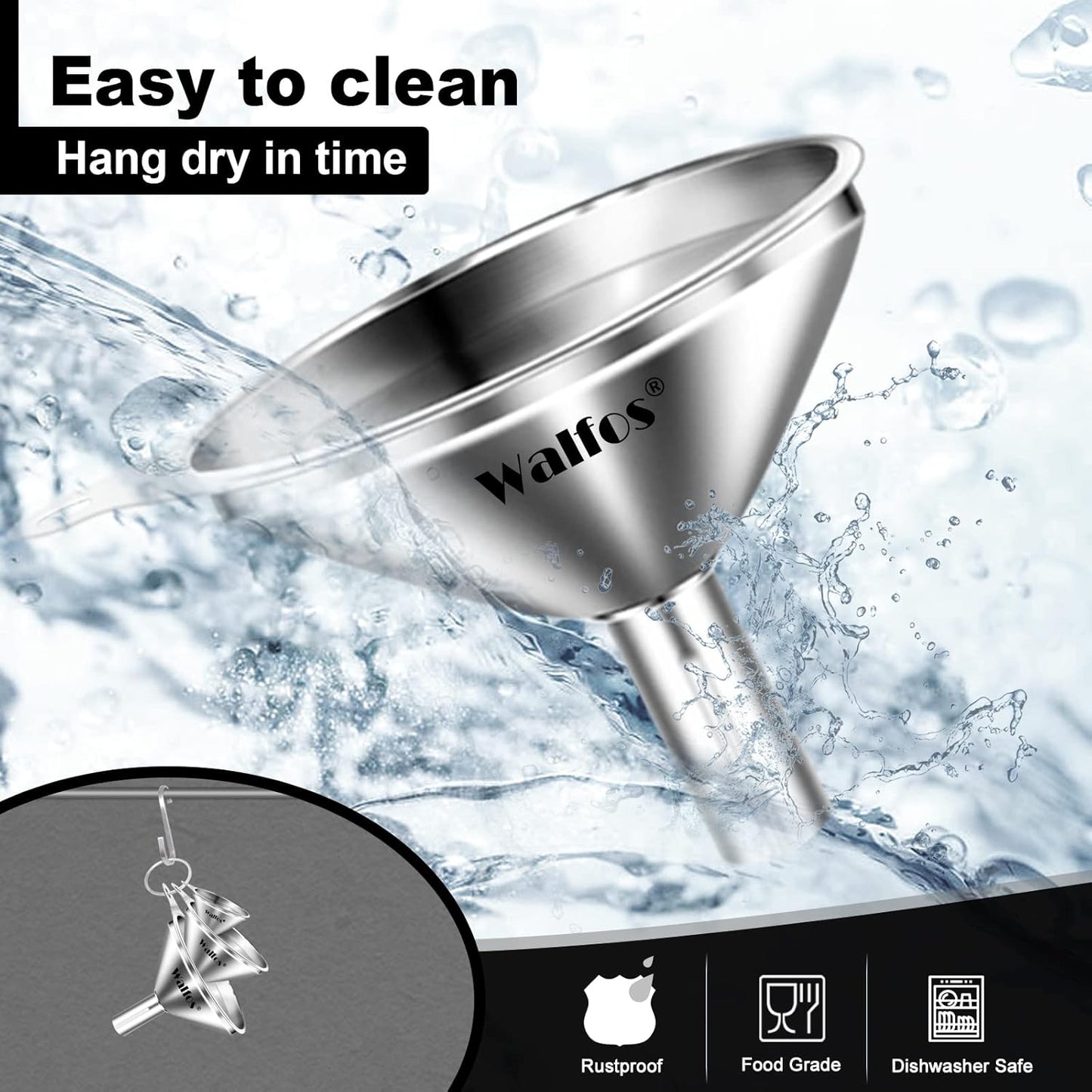Mini Stainless Steel Funnels, Multi-Use Small Kitchen Funnel Set, for Transferring Liquid, Fluid, Essential Oils, Powder,Tiny Spices,Long-Lasting and Dishwasher Safe (3 In、2.2 In、1.7In)