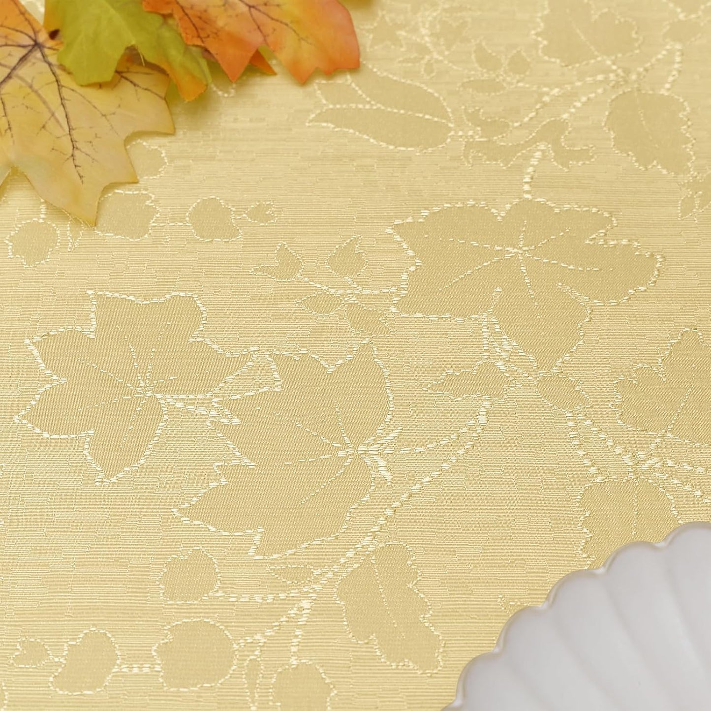 Rectangle Thanksgiving Tablecloth, Waterproof Jacquard Fall Table Cloth, Damask Cloth Table Cover for Harvest Decor (60" X 102", Yellow Maple Leaf)