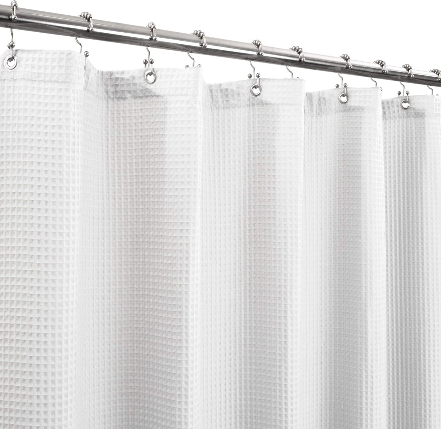 Extra-Long Shower Curtain 80" Height - Honeycomb Waffle Weave & Cotton Blend, Hotel Luxury & Spa, Heavy Weight Fabric, Washable - White, 72X80