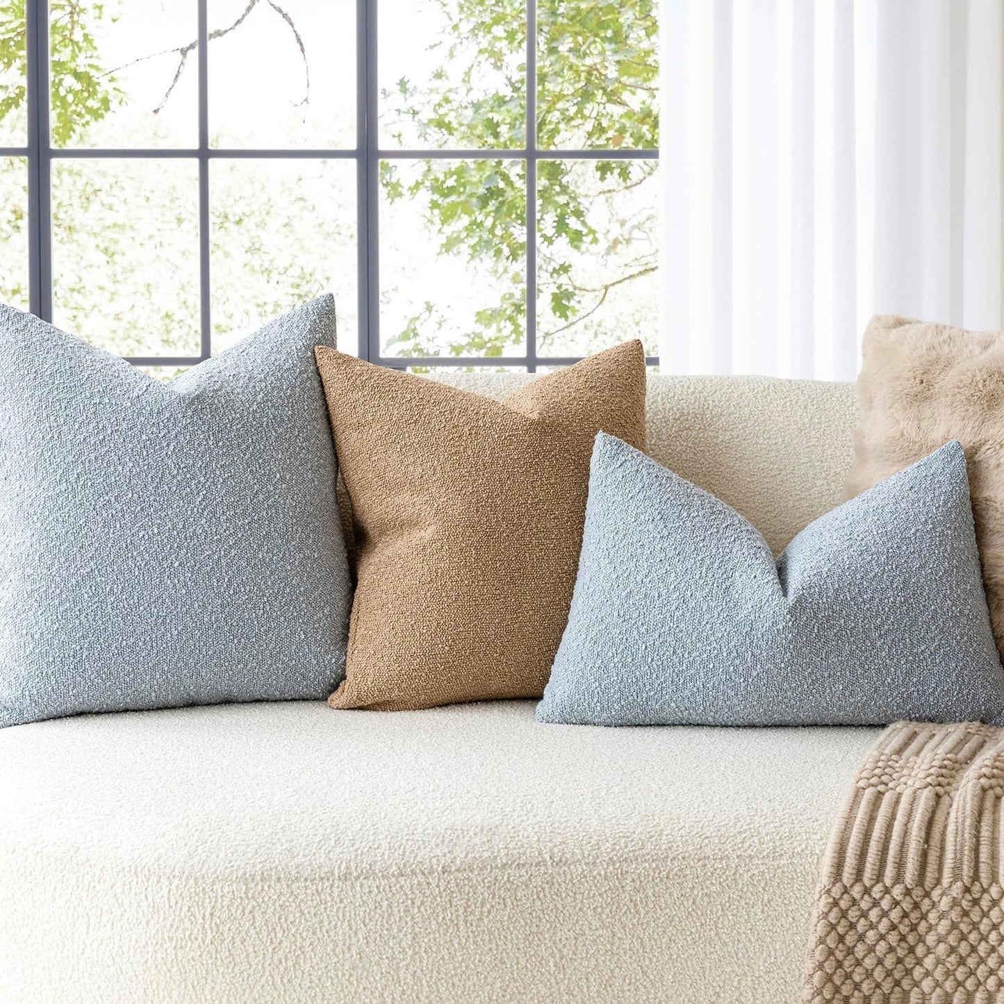 Textured Boucle Throw Pillow Covers Accent Solid Lumbar Pillow Cases Cozy Soft Decorative Couch Cushion Case for Chair Sofa Bedroom Living Room Home Decor, 12 X 20 Inch,Taupe Khaki Camel
