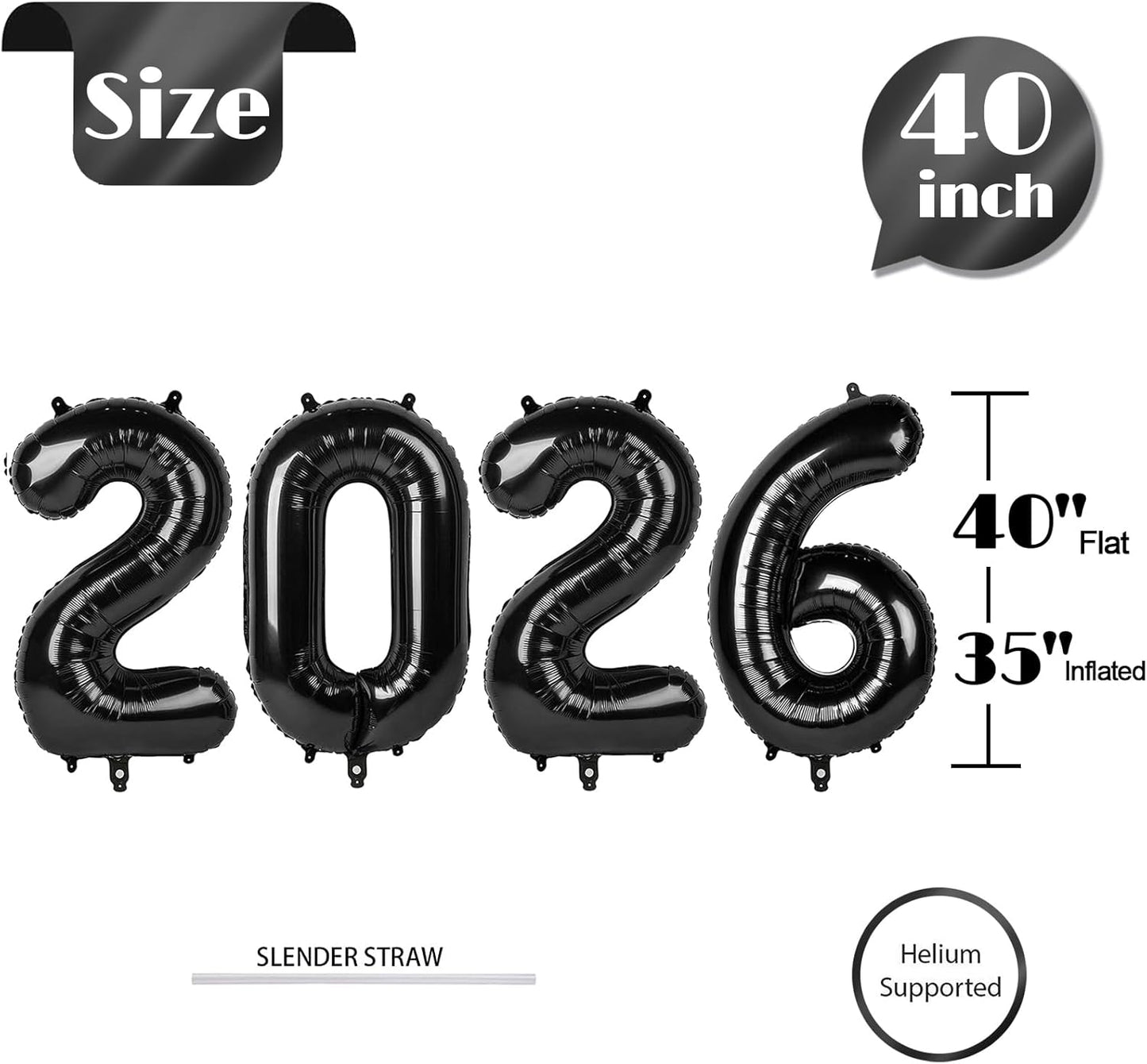 Black 2026 Number Balloon, Black Number Balloons 40 Inch, 2026 Balloon Birthday Decorations, 2026 Birthday Party Supplies