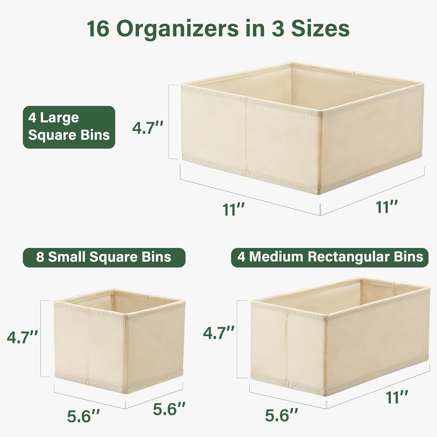 16 Pack Drawer Organizer Clothes, Dresser Drawer Organizers for Clothing Fabric Foldable Closet Organizers and Storage Bins for Baby Clothes, Nursery, Underwear, Bras, Socks