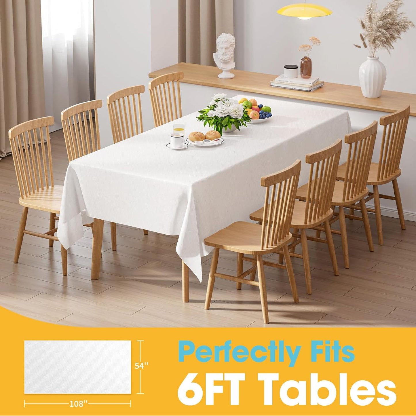 White Plastic Table Cloth - 4 Pack 54" × 108" Rectangle Disposable Tablecloths for 6FT Tables, Waterproof Table Cover for Party, Holiday & Gathering Use