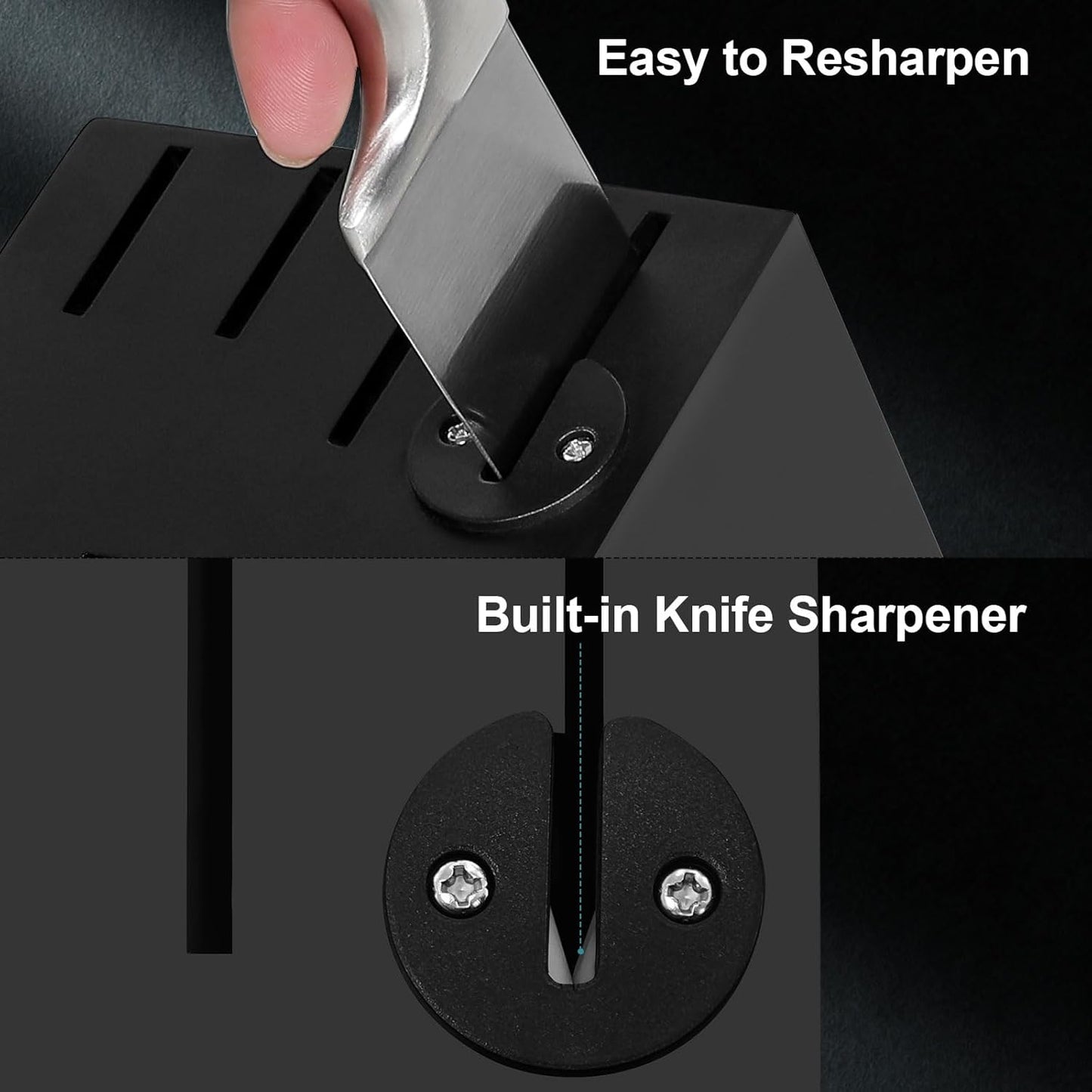 Sharp Knife Set,One-Piece Molding,Sharper Blade Ergonomic Non-Slip Steel Handle,Block Knife Set Chef Knife Set with Built-In Sharpener(Black,15Pcs)