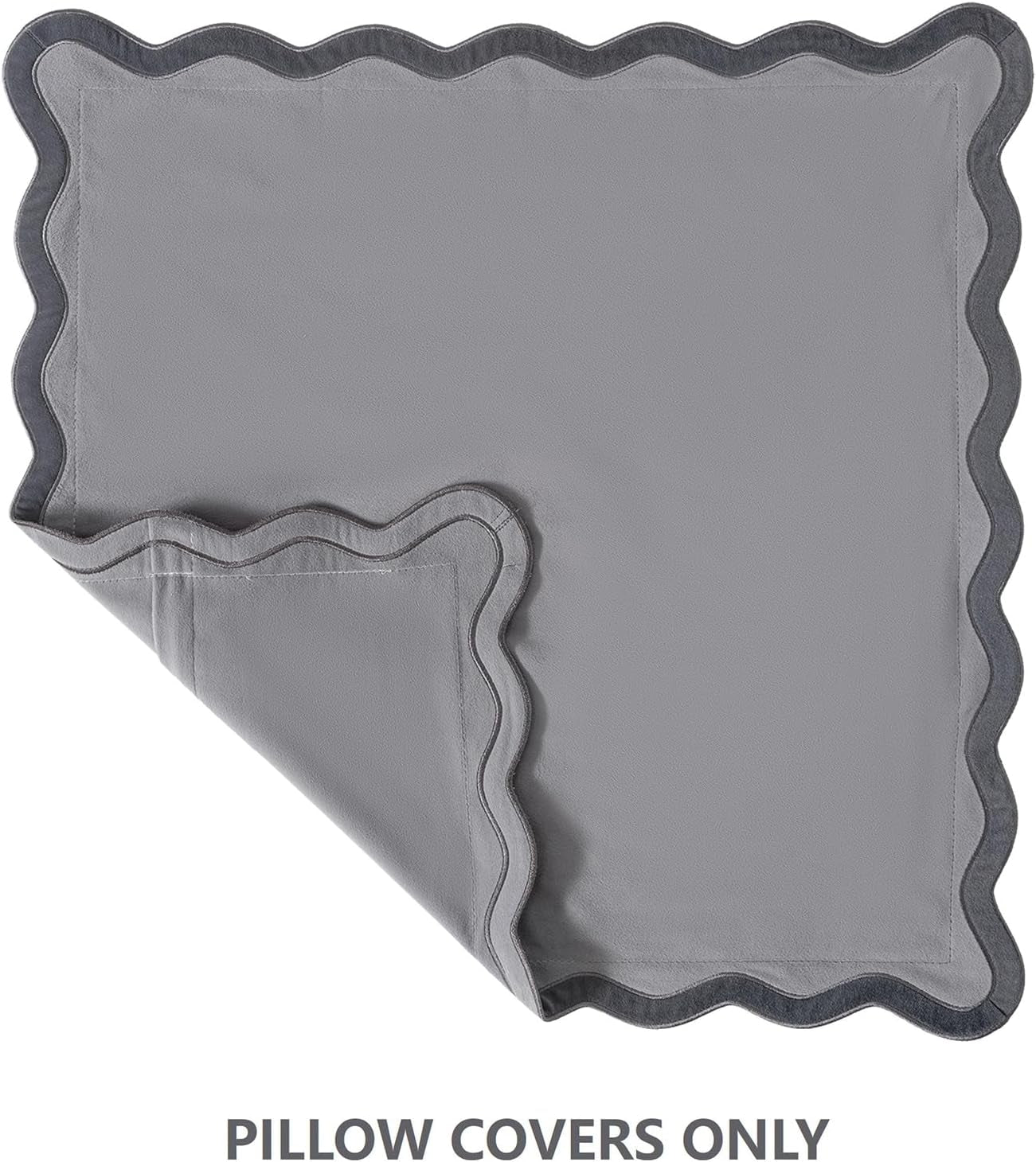Set of 2 Grey Decorative Throw Pillow Covers 18X18 Inch with Scallop Edging for Couch Bed Sofa Indoors, Aesthetic Modern Farmhouse Home Decor, Soft Velvet Accent Gray Pillow Case 45X45 Cm