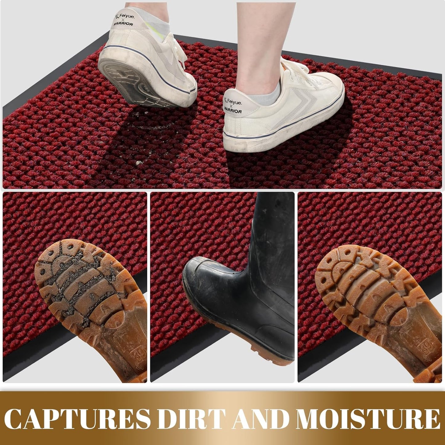 Doormat Outdoor Indoor Entrance 29.5 X 17, All-Season All-Weather Front Door Mat, 100% Waterproof Welcome Matt for Floor Garage outside Entry, Stain and Fade Resistant,Black Red