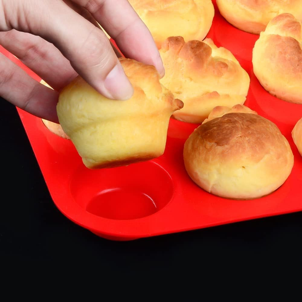 Silicone Muffin Pan, 12-Cup Cupcake Pan for Baking Muffin, Cake, Fat Bomb, 2-Pack Nonstick