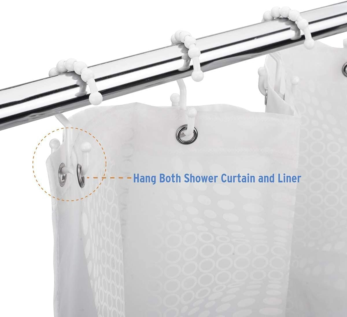 Shower Curtain Hooks Plastic Double Shower Curtain Rings and 72X72 Inches PEVA 3G Shower Curtain Liner