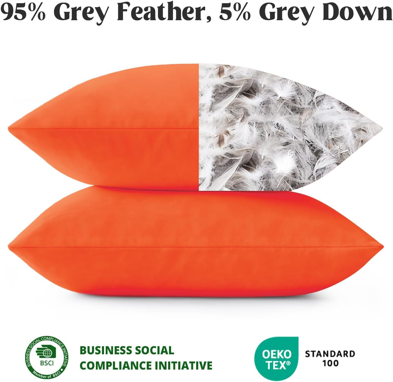 ® Outdoor Water Resistant Throw Pillows, Feathers and down Filled Decorative Pillows for Couch Cushion Garden Bench 12 X 20 Inch, Set of 2, Orange