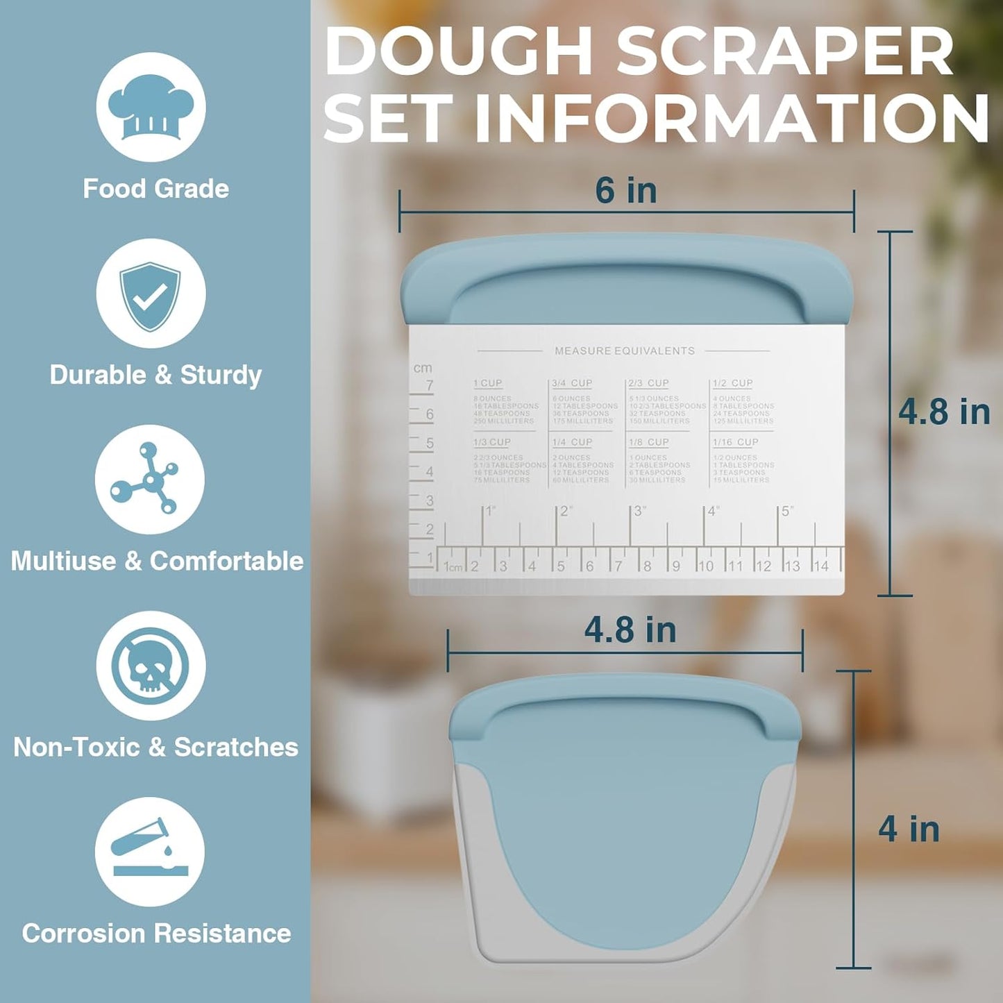 Pan Scraper, 5 Pcs Pot Scraper Plastic-Brown/Bench Scraper Dough Cutter Tool-Blue