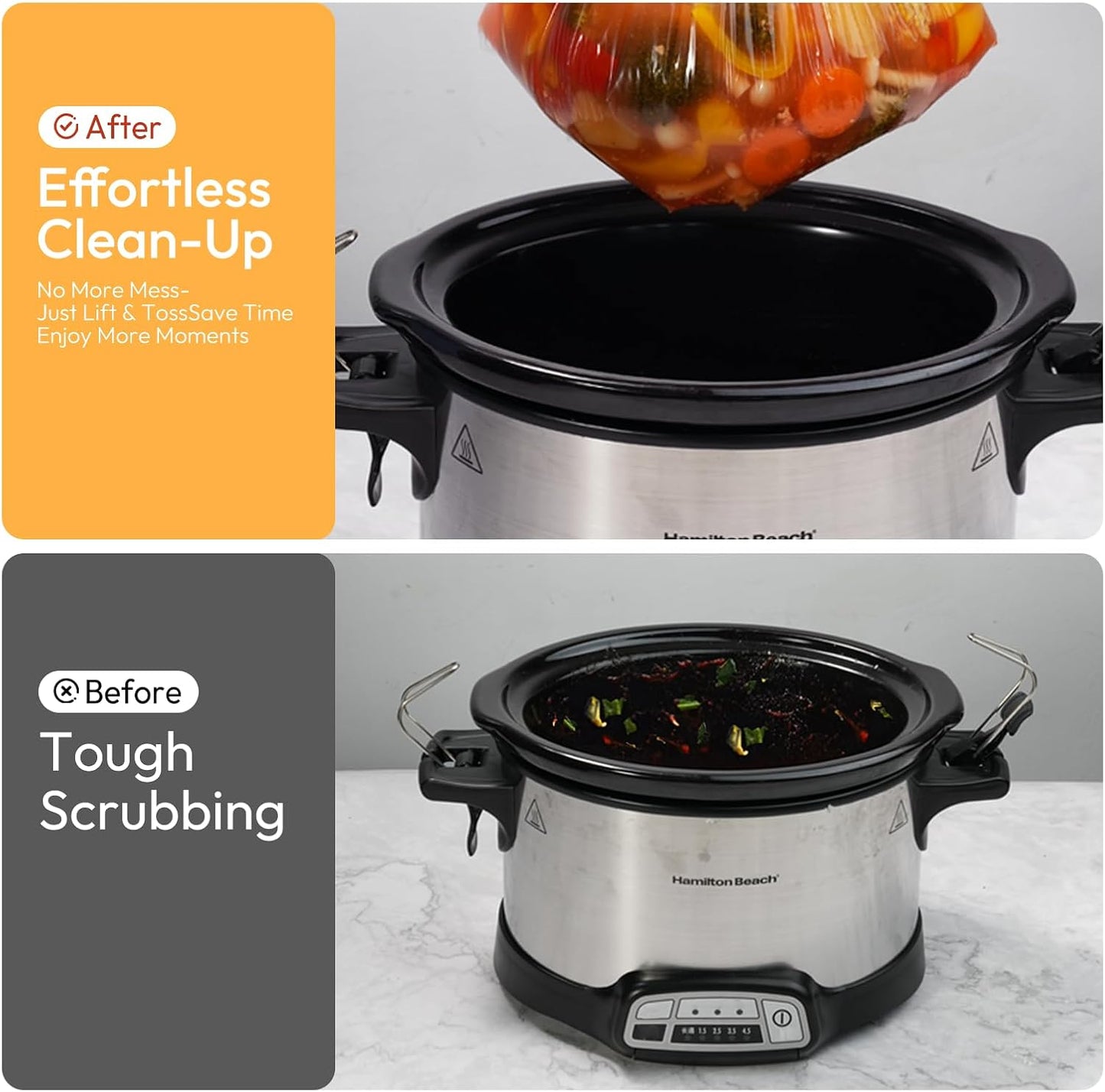Crock Pot Liners, Heavy Duty Pop-Up Slow Cooker Liners, 13" X 21" Large Size Disposable Cooking Bags, Regular (Fits 3-8.5 Quarts) Suitable for Oval & round & Retangular Crock Pot, 25 Count