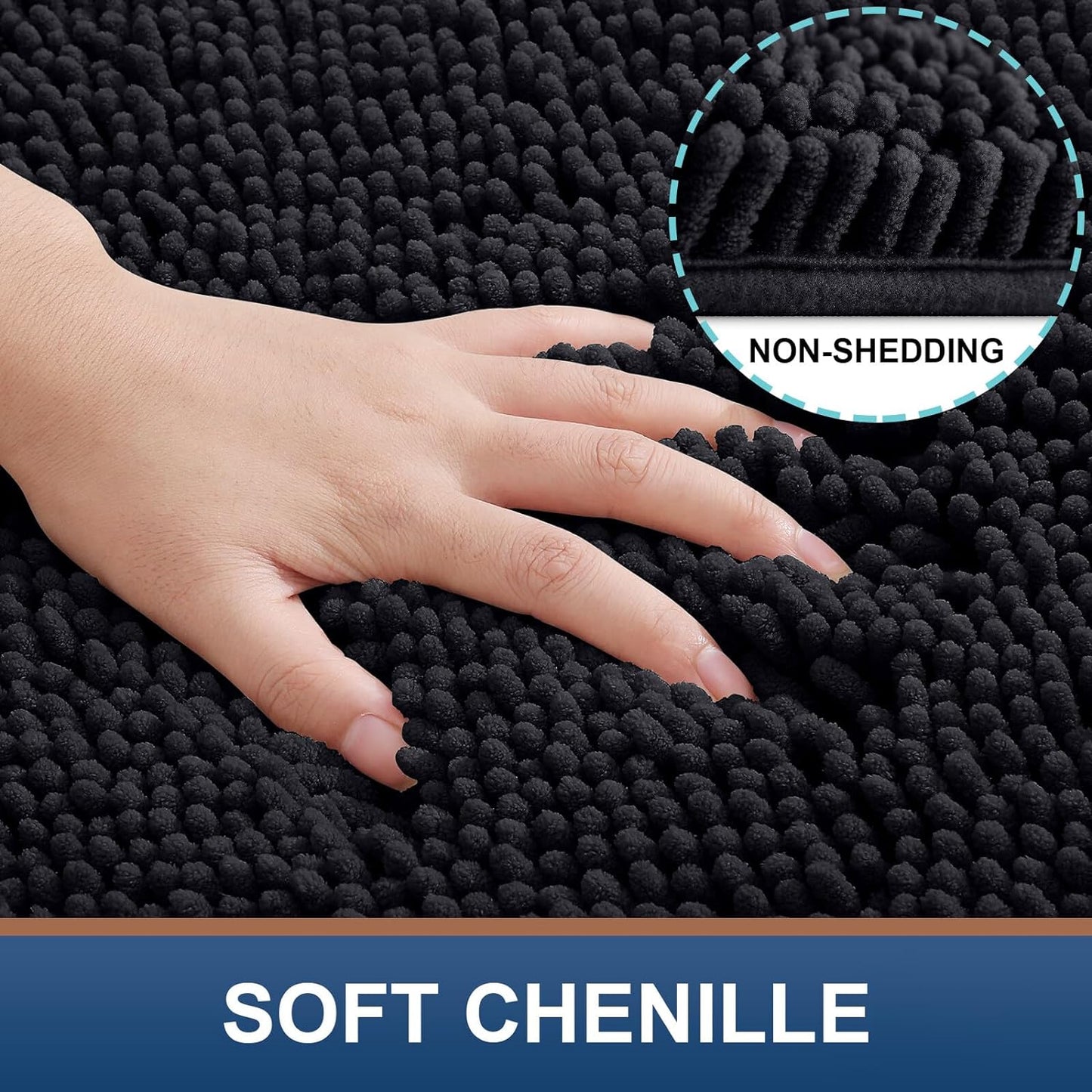 Rectangle Table Cloth 60X84 and Luxury Chenille Bath Rug 24X16,Black