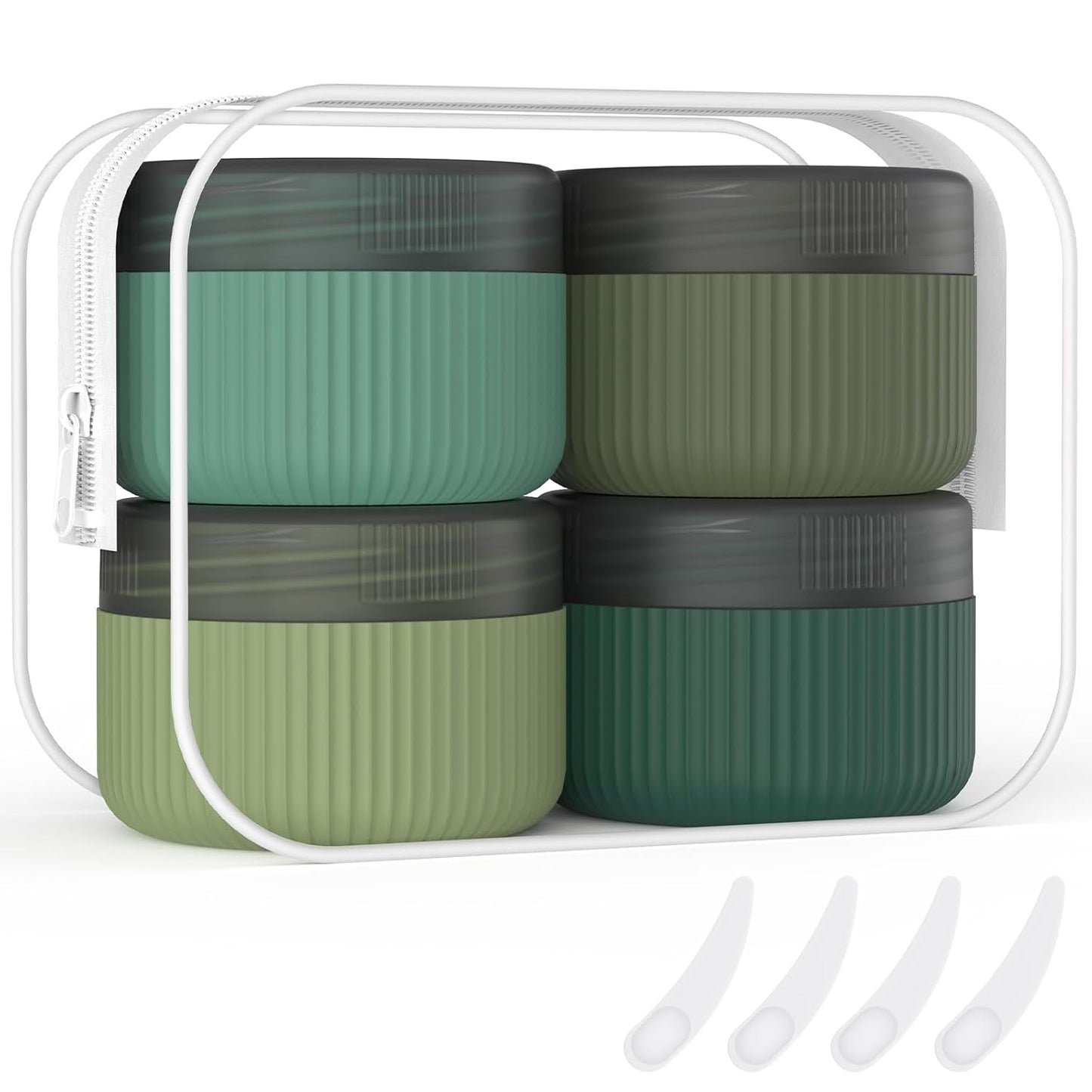 Travel Containers for Toiletries, TSA Approved 1.5 Oz Silicone Cream Jars, Leak-Proof Journey Containers, Trip Accessories with Lid for Cosmetic Face Hand Body Cream 4 Pack Black Lid Blue/Green