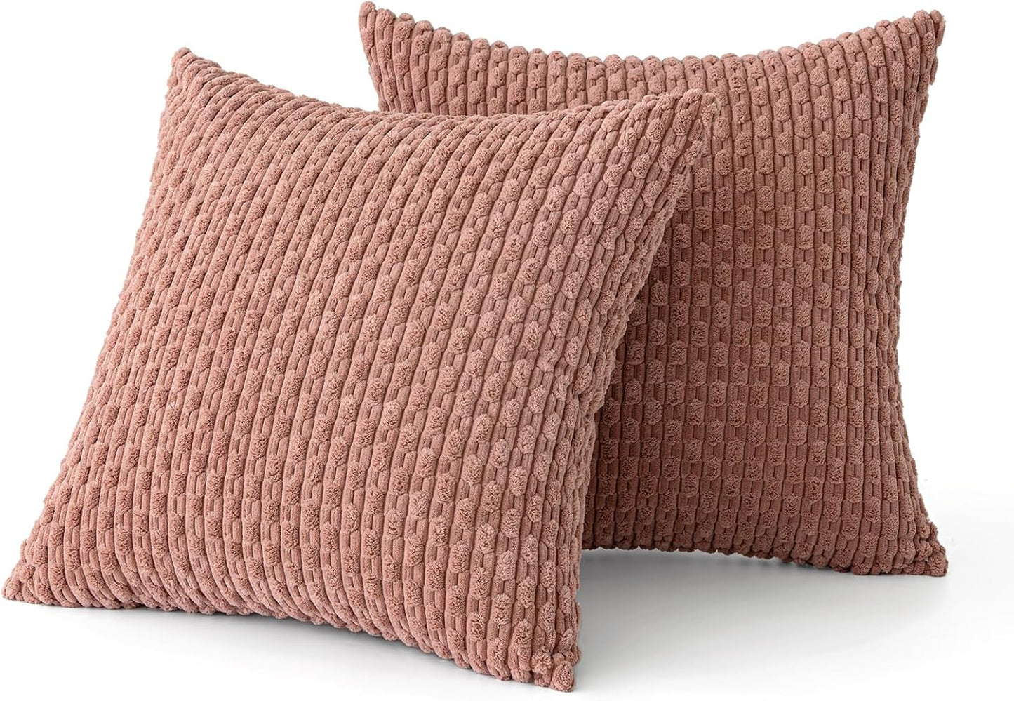 Throw Pillow Covers Soft Corduroy Decorative Set of 2 Boho Striped Pillow Covers Pillowcases Farmhouse Home Decor for Couch Bed Sofa Living Room 18X18 Inch Blush Pink