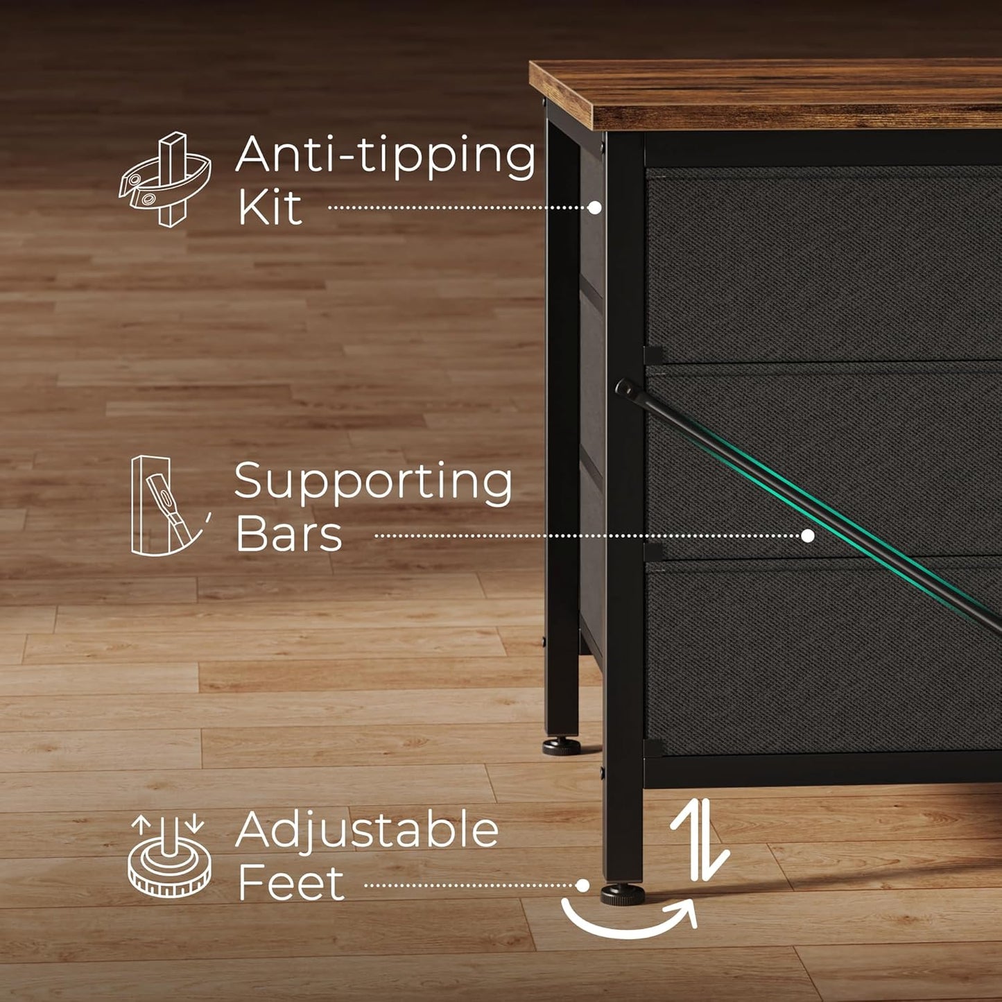 63-Inch Rustic Brown Dresser with 9 Drawers, Versatile Entertainment Center and Large TV Stand for 55-70 Inch TVs