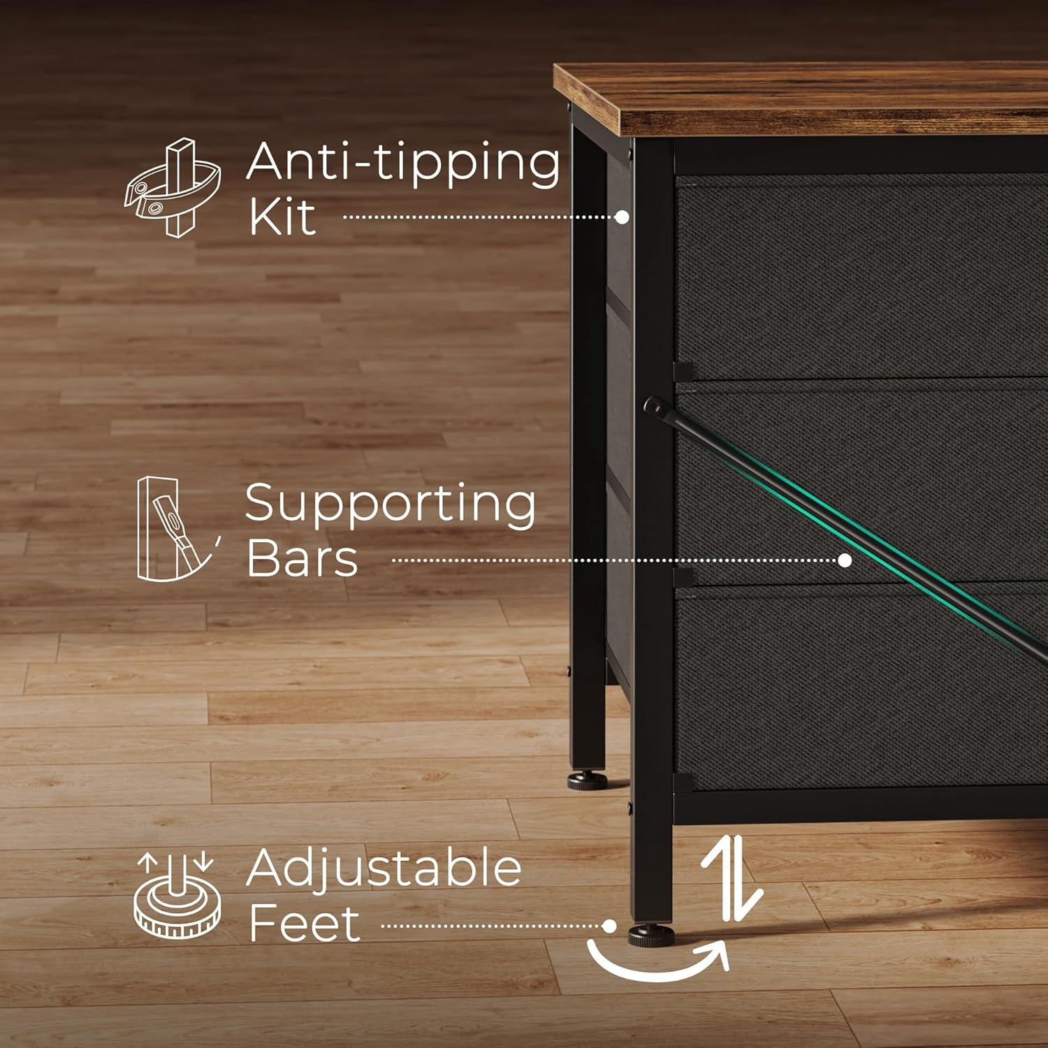 63-Inch Rustic Brown Dresser with 9 Drawers, Versatile Entertainment Center and Large TV Stand for 55-70 Inch TVs