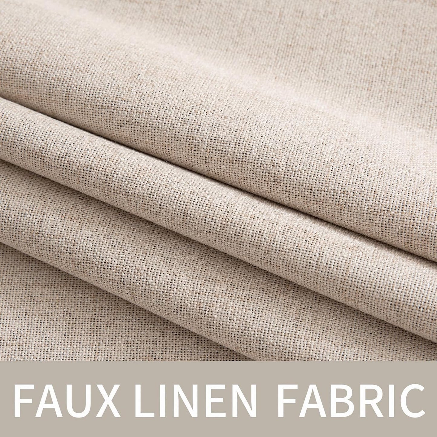 Premium Blackout Linen Textured Curtains - Solid Thermal Insulated Natural Beige Grommet Room Darkening Drapes for Bedroom, Living Room, and Nursery - 52 x 84 Inch (Set of 2 Panels)
