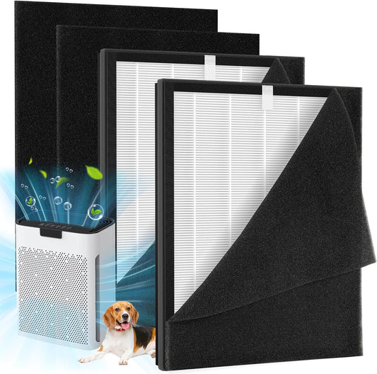 2 Pack KJ190L Filter Replacement Compatible with MOOKA KJ190L Air Purifier for Home Large Room 2000 Ft², 2 HEPA Filters and 4 Washable Prefilters Pet Air Purifier Filters for Bedroom