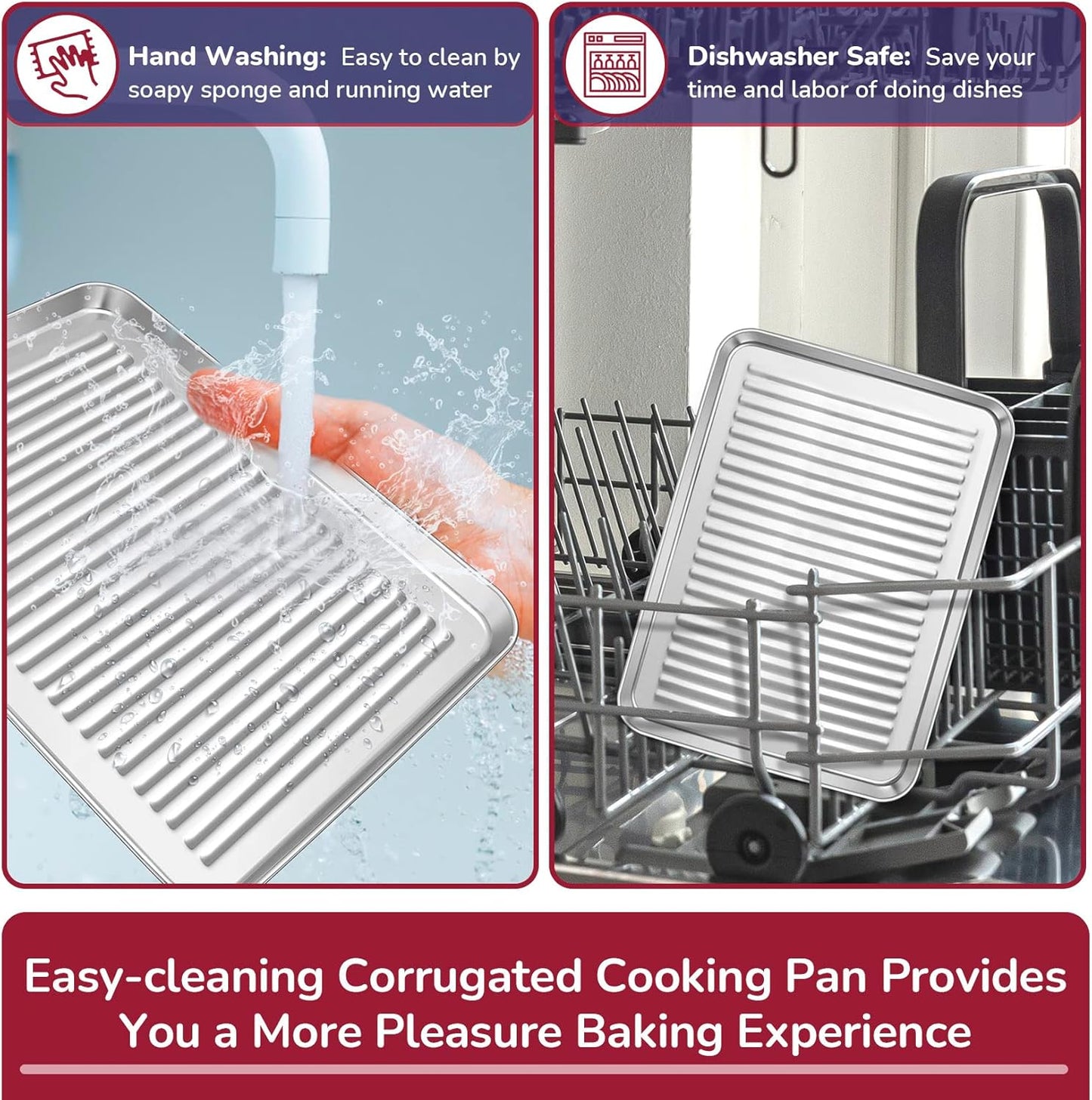 9 X 7 X 1 Inch Mini Toaster Oven Pan, Stainless Steel Small Baking Pan Oven Tray for Cooking & Roasting, Corrugated Bottom, Healthy & Sturdy, Dishwasher Safe - 1Pc