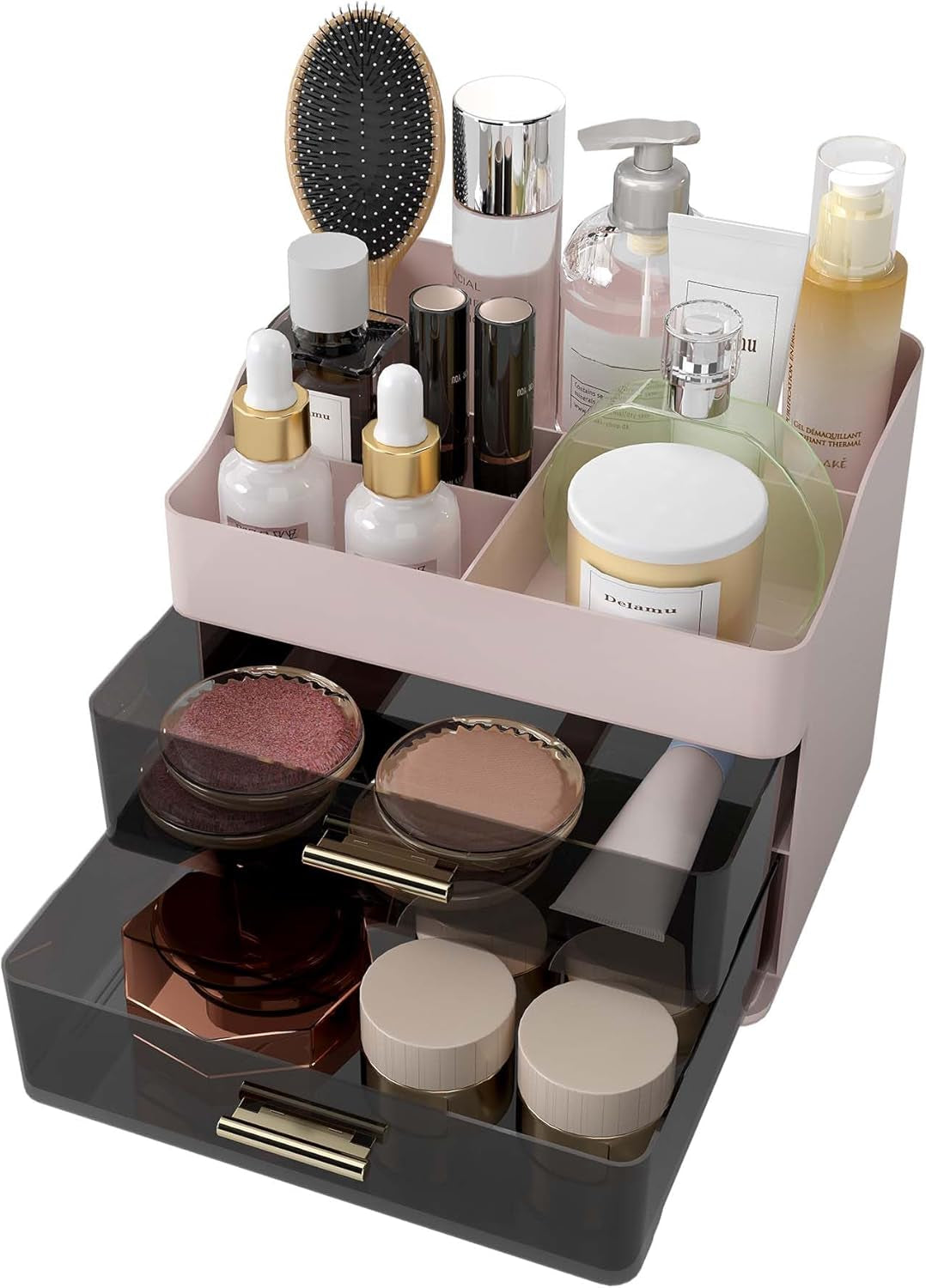 Makeup Organizer Countertop, 3-Tier Large Capacity Bathroom Counter Organizer with 2 Clear Drawers for Easy Access, Ideal for Makeup, Skincare, Lipsticks, Office Supplies, Present, Etc, Pink
