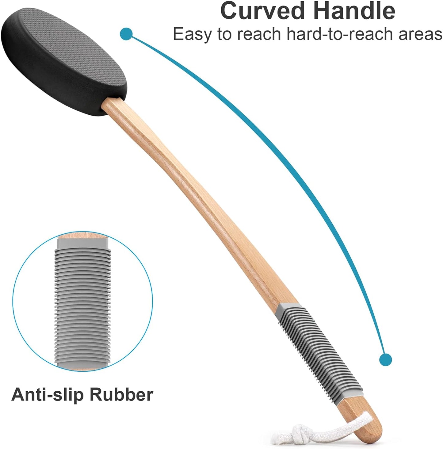 Lotion Applicator for Back, Feet, 4 Replacement Pads with 17" Curved Handle, Back Sunscreen Applicator for Kids, Elderly, Women, Apply Skin Cream Medicine Moisturizer Tanner, Black