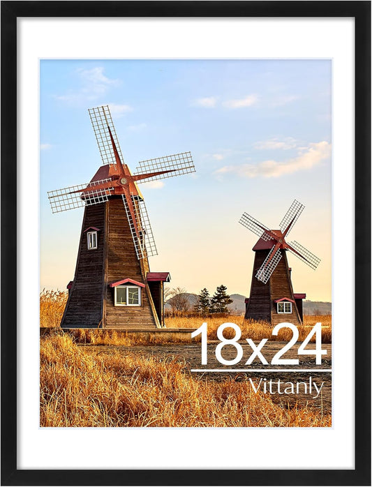 18X24 Picture Frame with Plexiglass - Large Black Poster Frame for Wall Display - Includes 16X20 Mat, Made of Durable PVC Design - 1 Pack