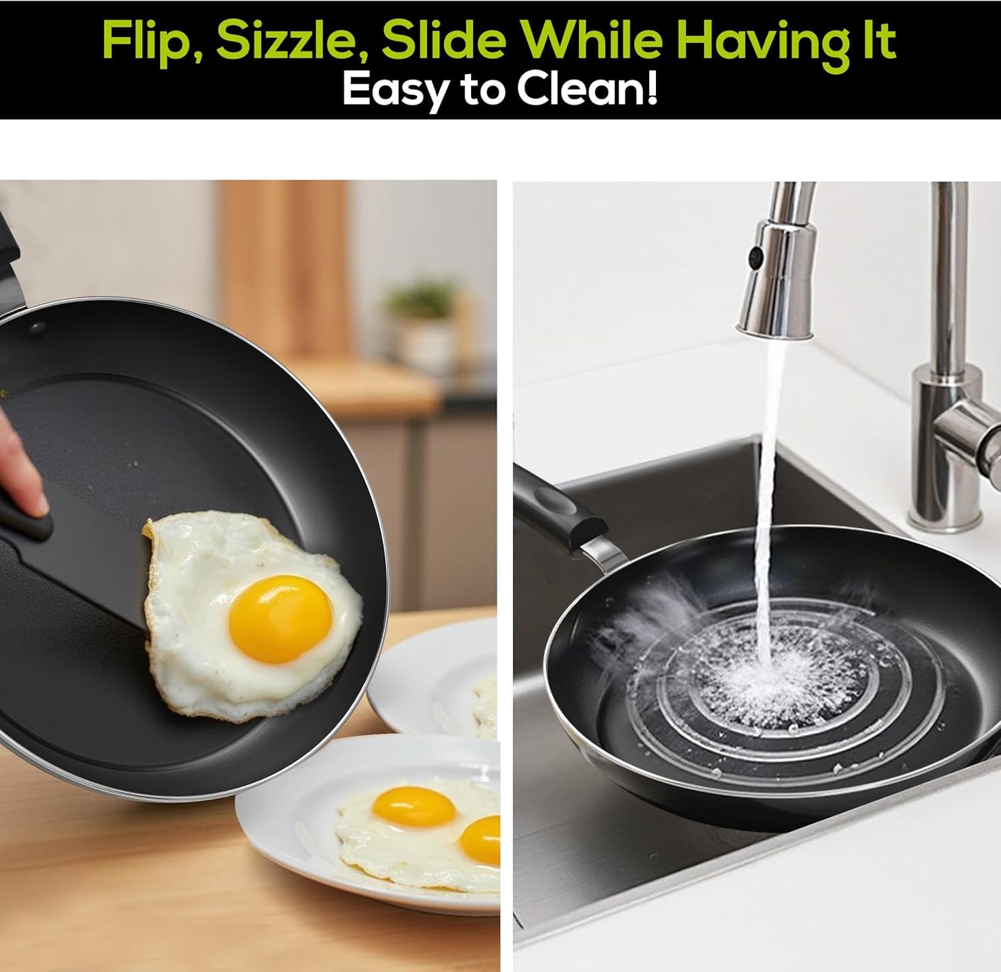 Saute Fry Pan Nonstick Frying Pan 11 Inch Induction Bottom Aluminum Alloy and Scratch Resistant Body Riveted Handle (Grey-Black) Pack of 02
