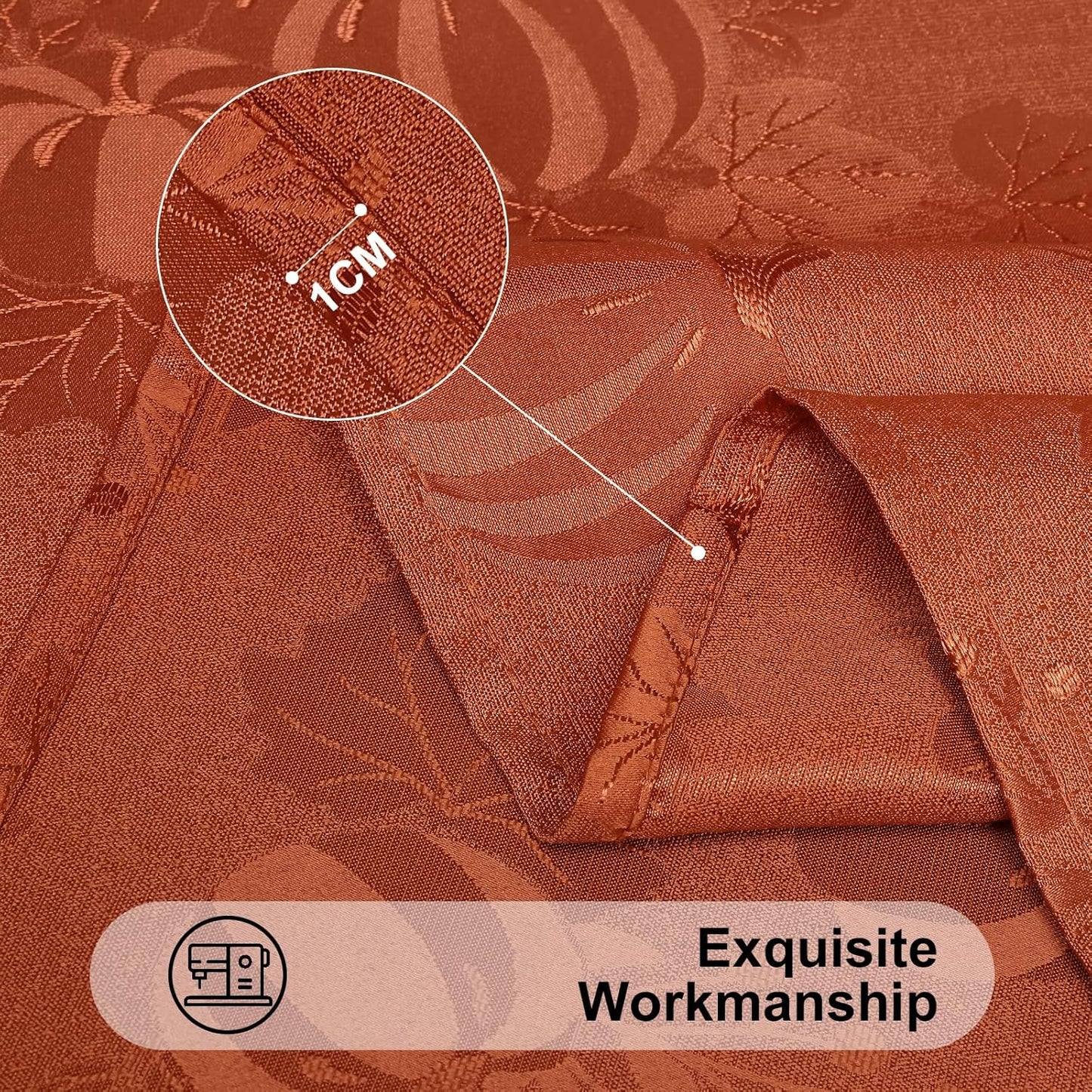 Rectangle Thanksgiving Tablecloth, 60X84 Inch Fall Waterproof Damask Table Cloth, Autumn Leaves Fabric Jacquard Table Covers for Harvest Parties, and Holiday Dinner, Terracotta/Rust