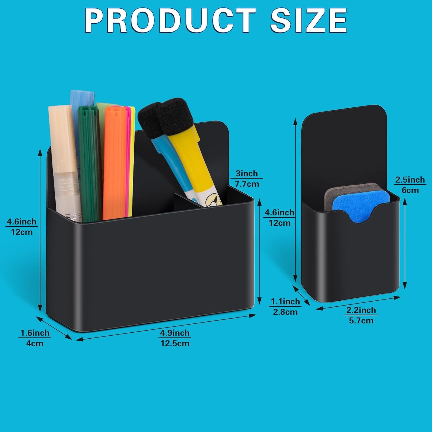 4 PCS Magnetic Pen Holder, Black Magnetic Marker Holder for Whiteboard, Magnetic Dry Erase Marker Holder, Magnetic Pen Holder for Refrigerator, Magnetic Pencil Holder, Magnet Locker Organizer