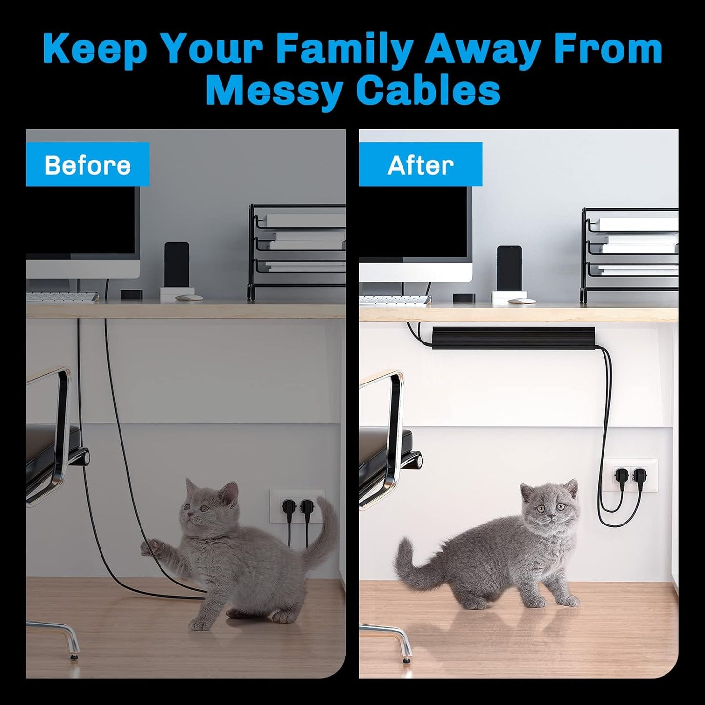 2 Pack Safe & Tidy Cable Management Solution - Protect Kids & Pets with Home & Office Cable Management under Desk,Cable Organizer, Cable Management Kit,Cord Organizer for Desk, 15.7Inx2