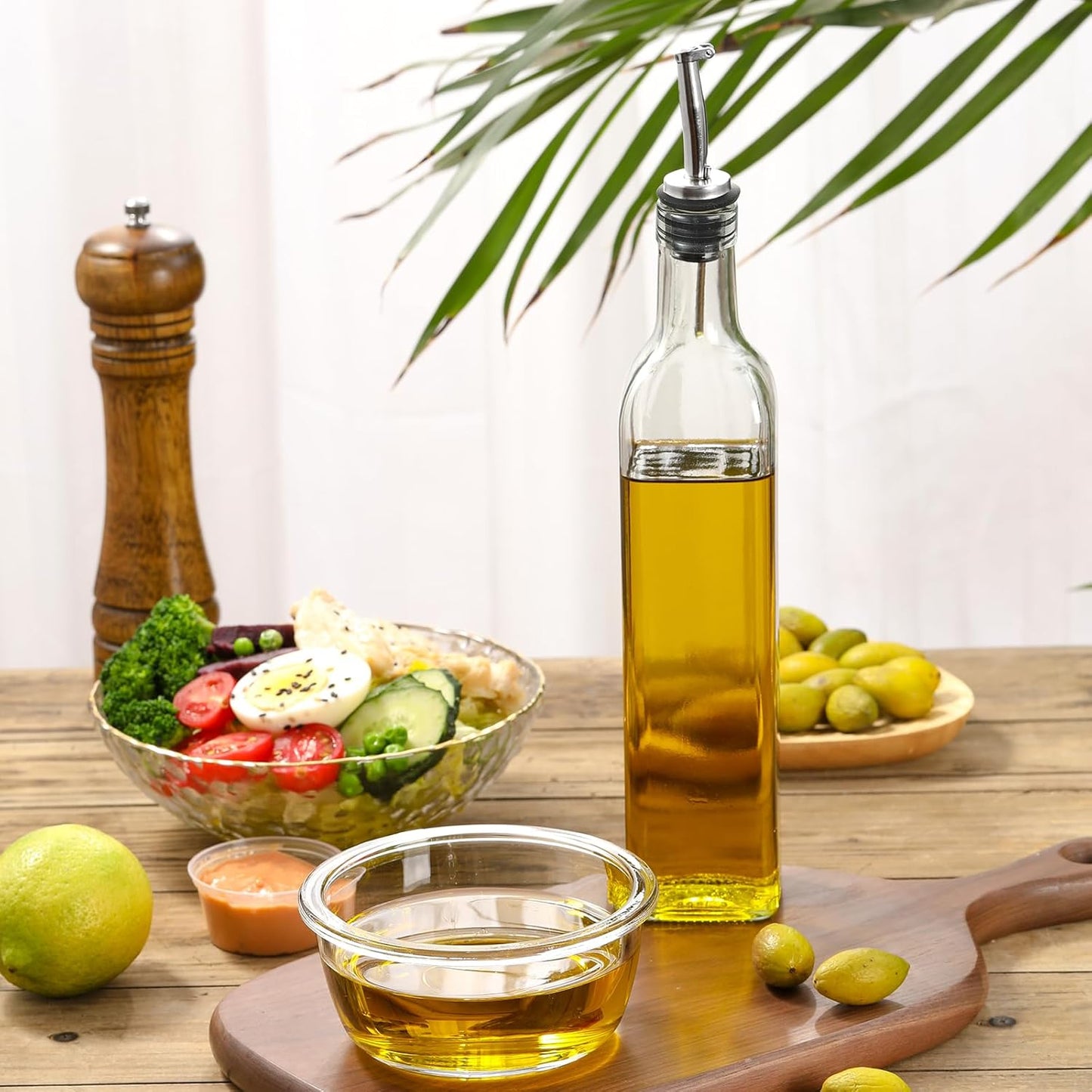 17Oz Clear Glass Olive Oil Dispenser Bottle - 500Ml Oil & Vinegar Cruet with Pourers and Funnel - Olive Oil Carafe Decanter for Kitchen